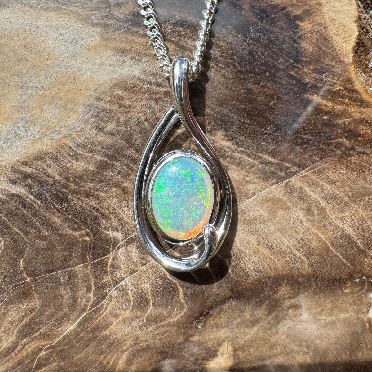 0.9ct Coober Pedy Crystal Opal Pendant Necklace ~ 'Beachport Blue' | 925 Sterling Silver | Solid Australian Opal