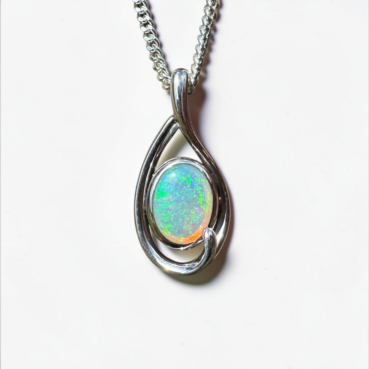 0.9ct Coober Pedy Crystal Opal Pendant Necklace ~ 'Beachport Blue' | 925 Sterling Silver | Solid Australian Opal
