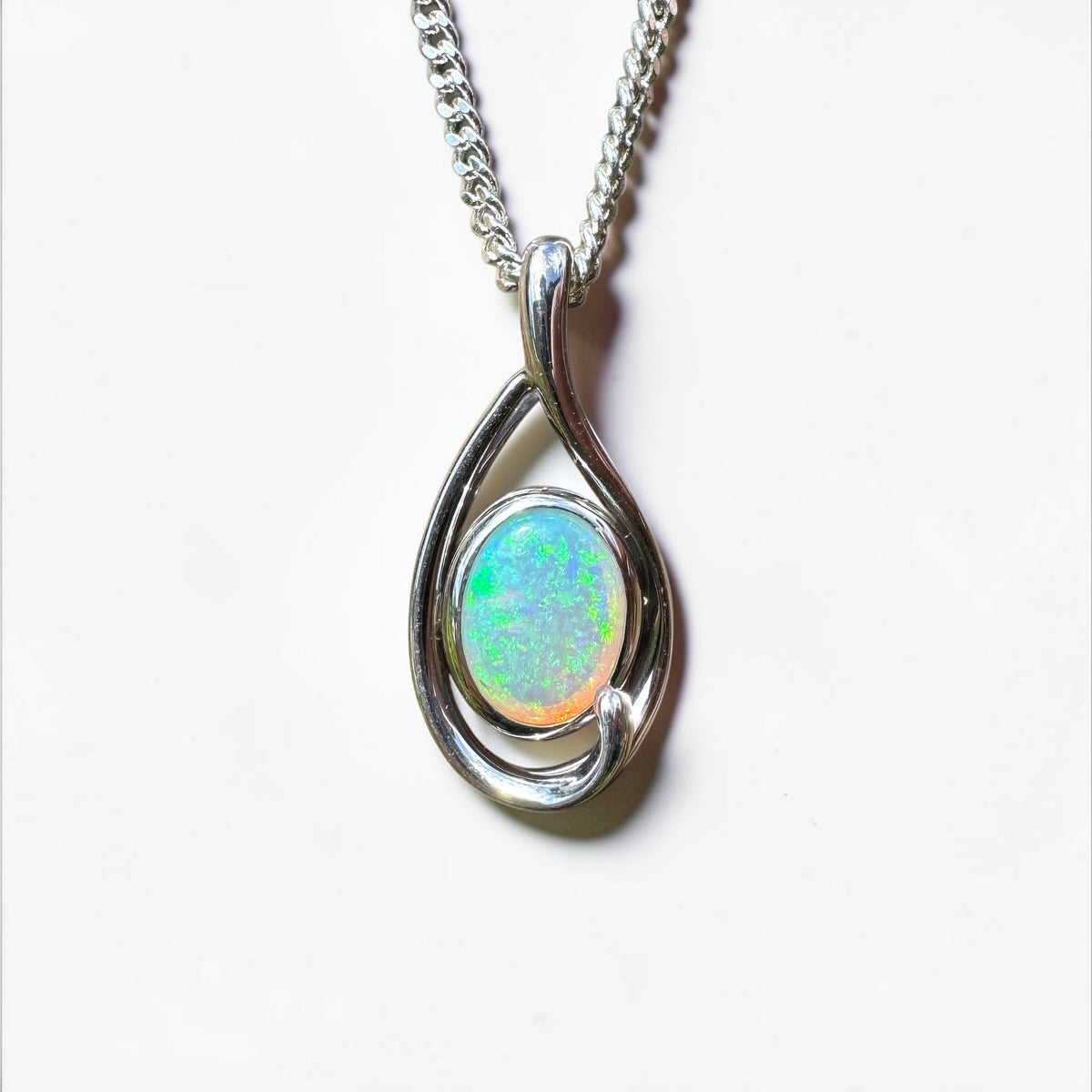 0.9ct Coober Pedy Crystal Opal Pendant Necklace ~ 'Beachport Blue' | 925 Sterling Silver | Solid Australian Opal