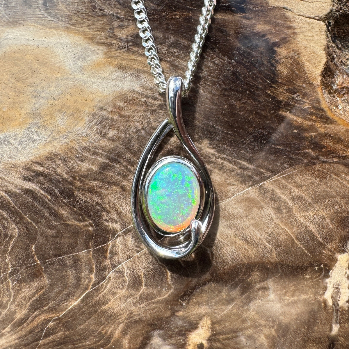 0.9ct Coober Pedy Crystal Opal Pendant Necklace ~ 'Beachport Blue' | 925 Sterling Silver | Solid Australian Opal
