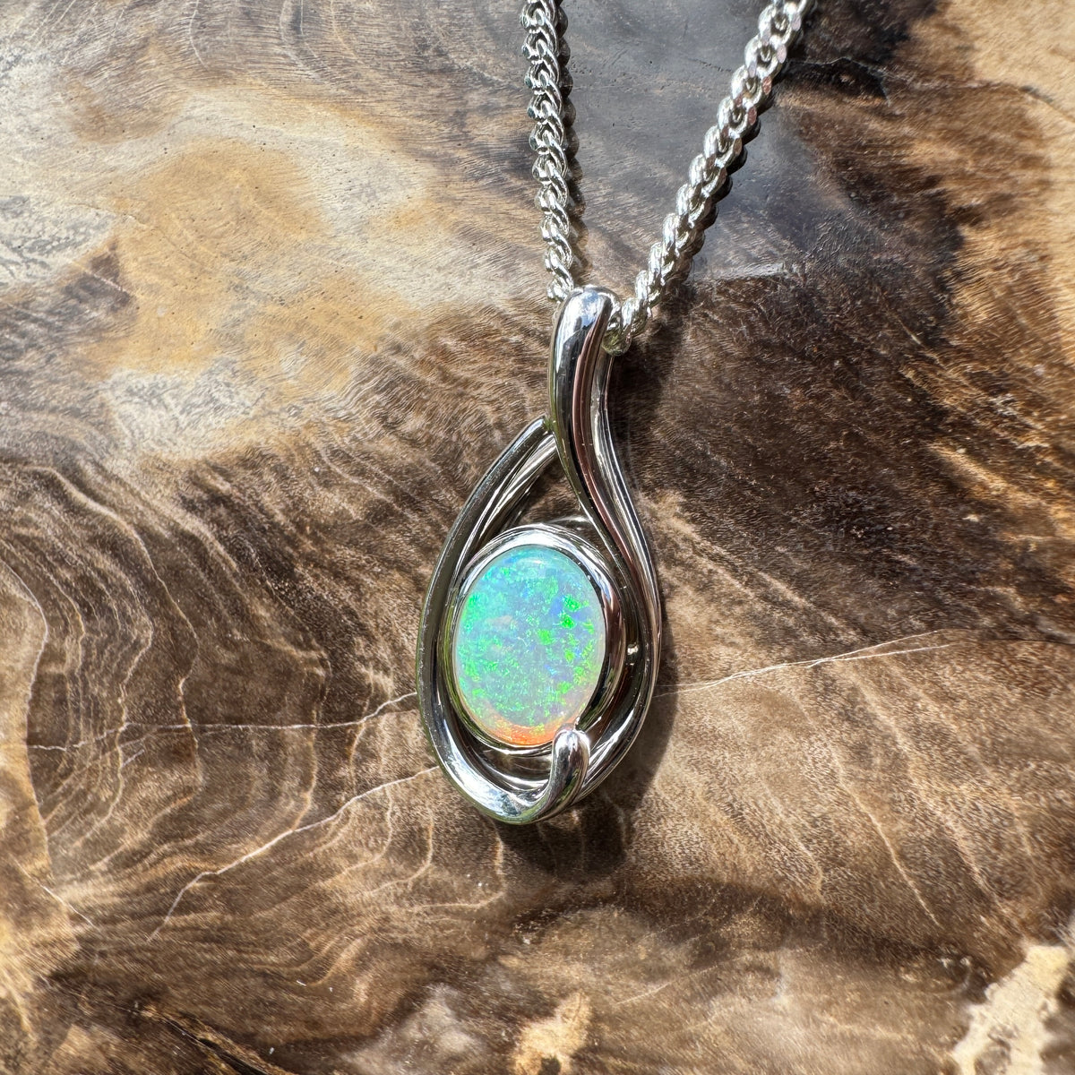 0.9ct Coober Pedy Crystal Opal Pendant Necklace ~ 'Beachport Blue' | 925 Sterling Silver | Solid Australian Opal