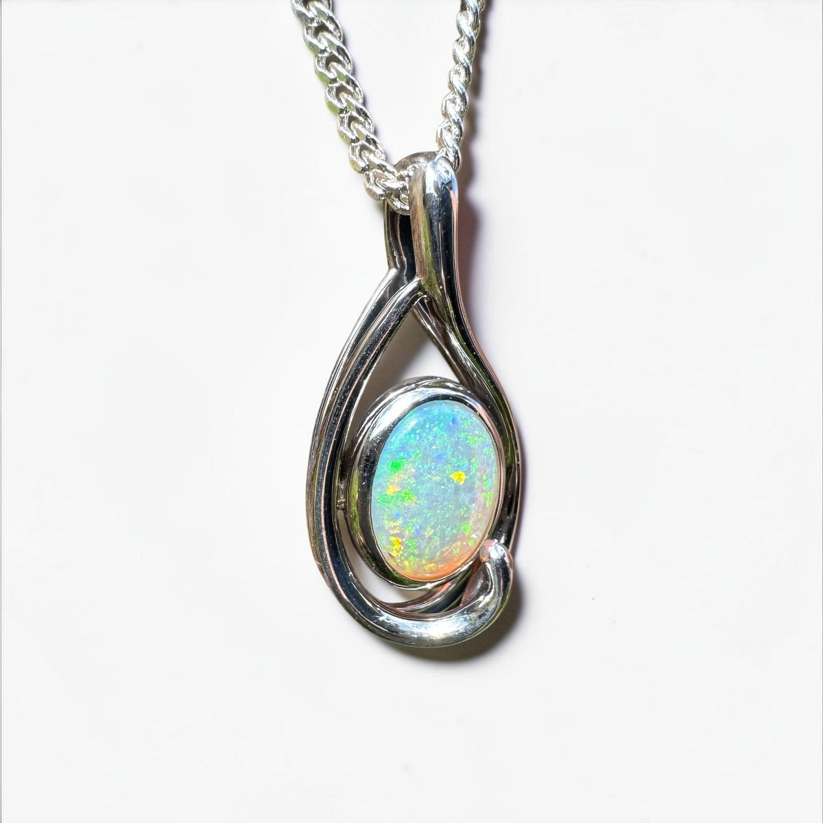 0.9ct Coober Pedy Crystal Opal Pendant Necklace ~ 'Beachport Blue' | 925 Sterling Silver | Solid Australian Opal
