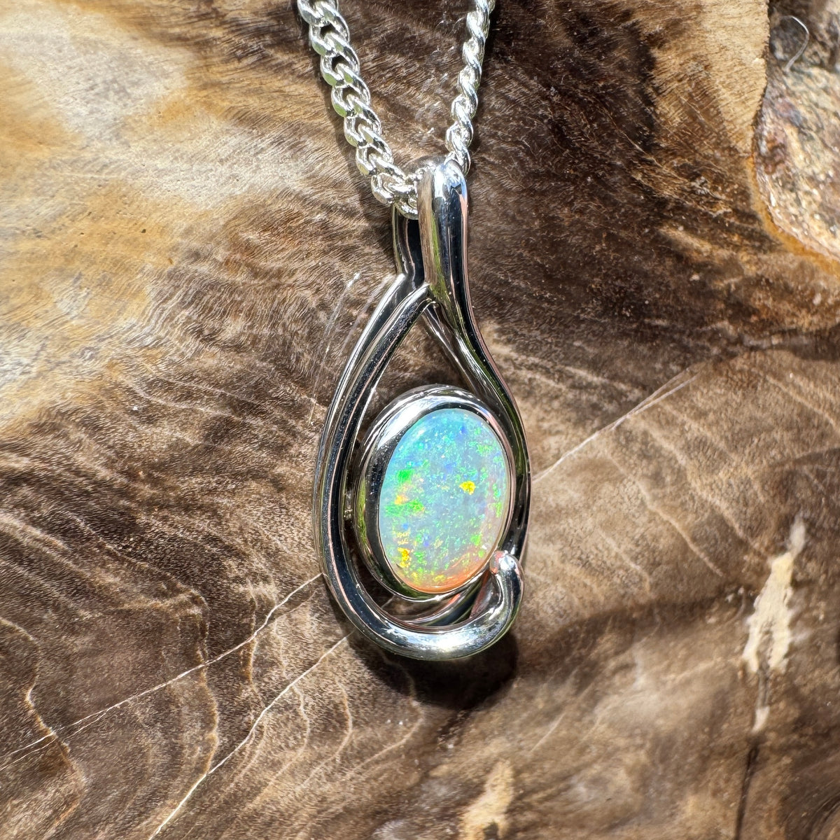 0.9ct Coober Pedy Crystal Opal Pendant Necklace ~ 'Beachport Blue' | 925 Sterling Silver | Solid Australian Opal
