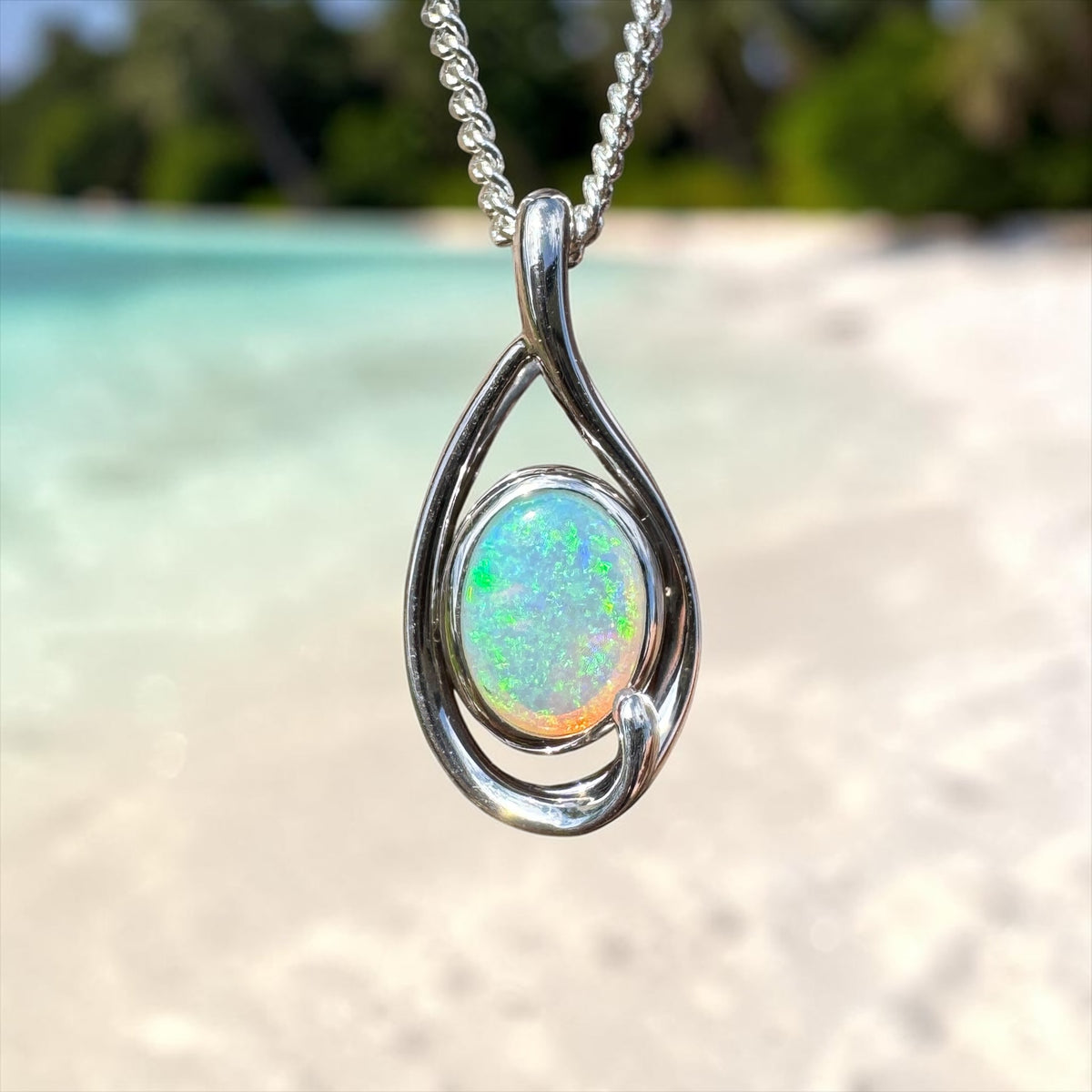 0.9ct Coober Pedy Crystal Opal Pendant Necklace ~ 'Beachport Blue' | 925 Sterling Silver | Solid Australian Opal