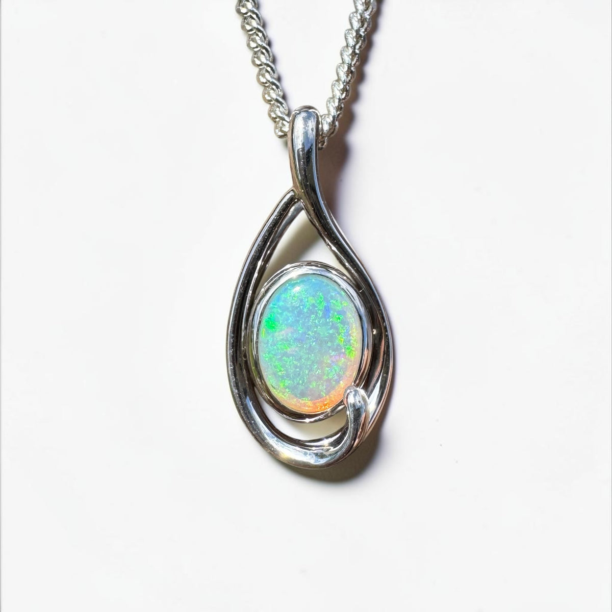 0.9ct Coober Pedy Crystal Opal Pendant Necklace ~ 'Beachport Blue' | 925 Sterling Silver | Solid Australian Opal