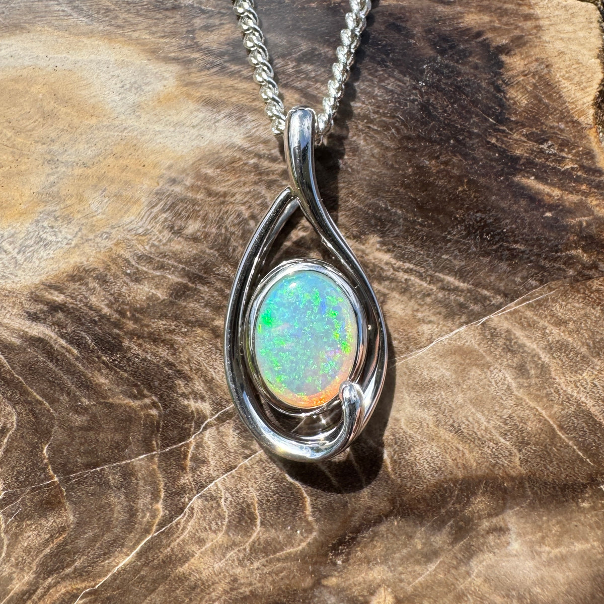 0.9ct Coober Pedy Crystal Opal Pendant Necklace ~ 'Beachport Blue' | 925 Sterling Silver | Solid Australian Opal