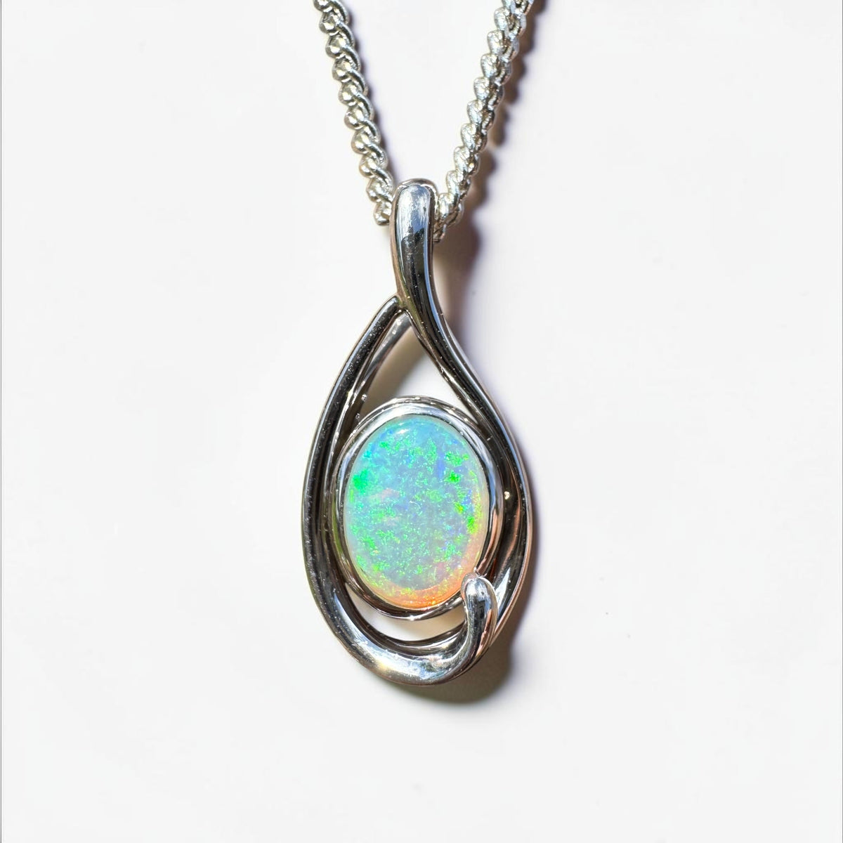 0.9ct Coober Pedy Crystal Opal Pendant Necklace ~ 'Beachport Blue' | 925 Sterling Silver | Solid Australian Opal