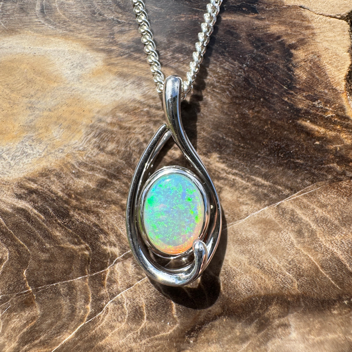 0.9ct Coober Pedy Crystal Opal Pendant Necklace ~ 'Beachport Blue' | 925 Sterling Silver | Solid Australian Opal