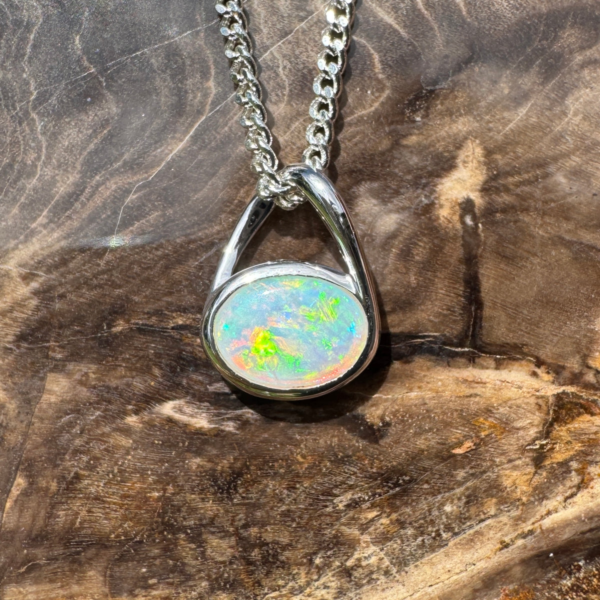 0.8ct Coober Pedy Opal Pendant Necklace ~ 'Coonalpyn Spectrum' | 925 Sterling Silver | Solid Australian Opal