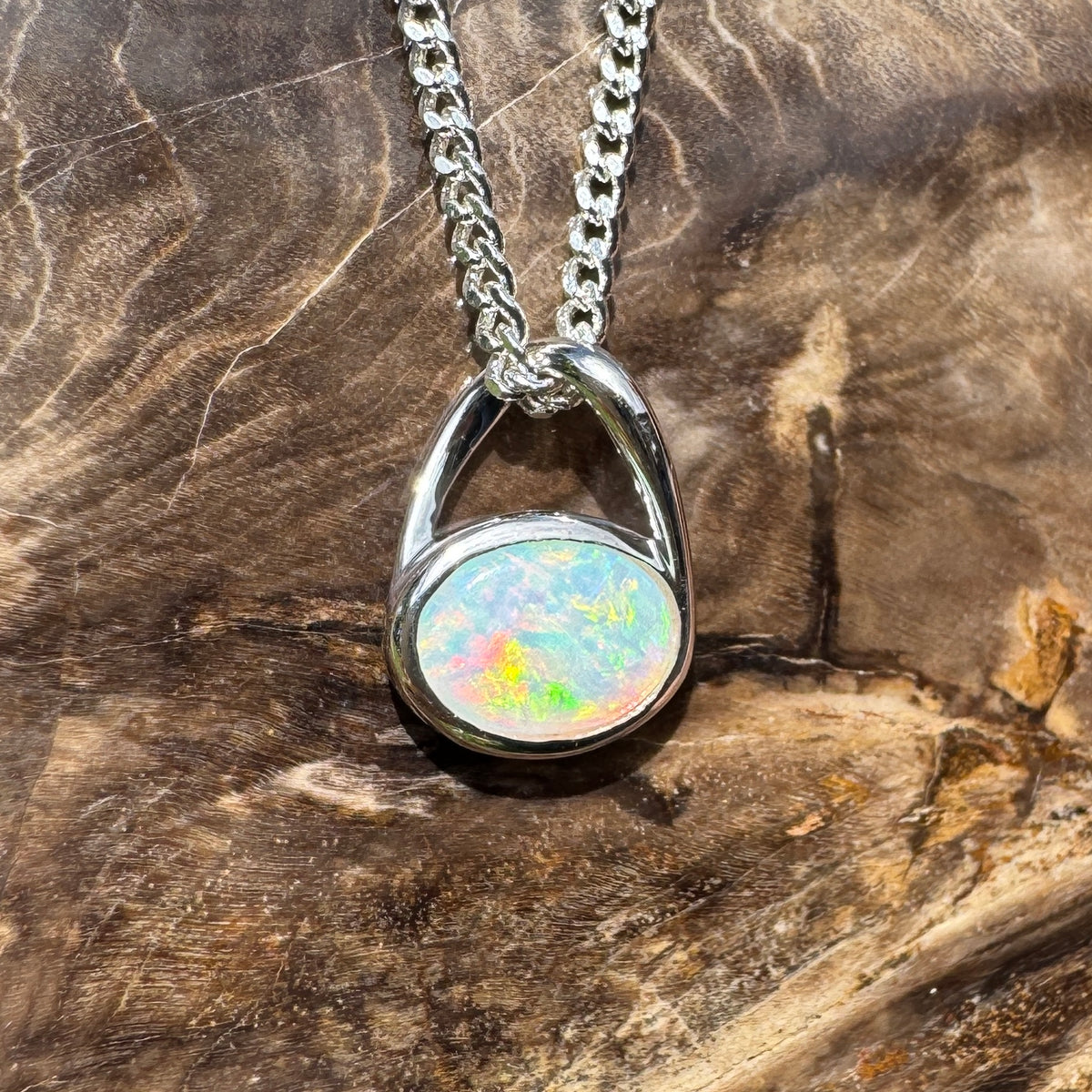 0.8ct Coober Pedy Opal Pendant Necklace ~ 'Coonalpyn Spectrum' | 925 Sterling Silver | Solid Australian Opal