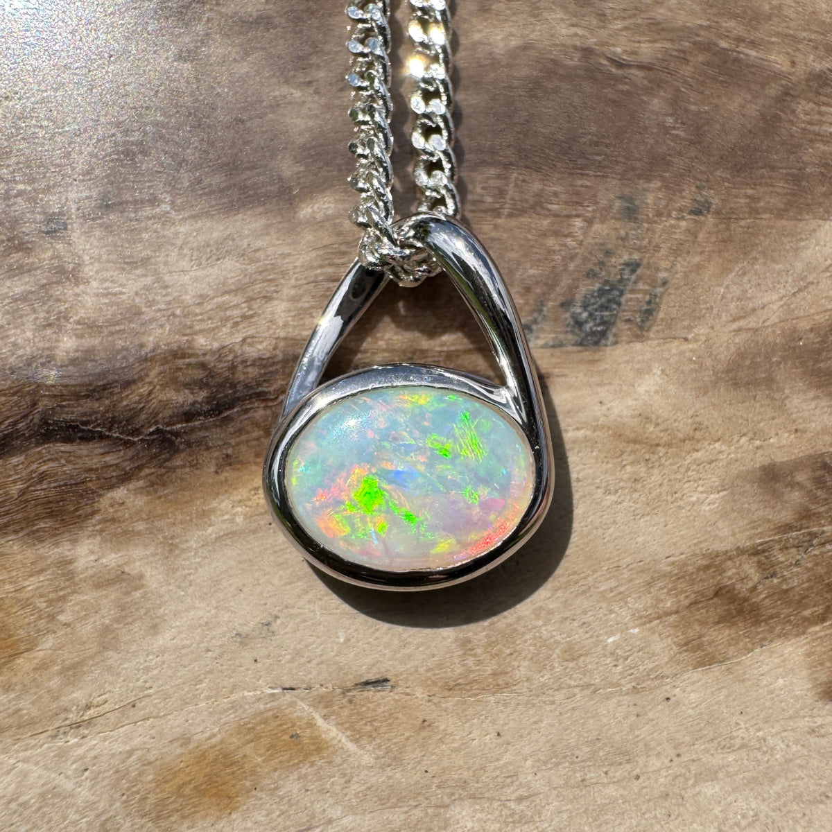 0.8ct Coober Pedy Opal Pendant Necklace ~ 'Coonalpyn Spectrum' | 925 Sterling Silver | Solid Australian Opal