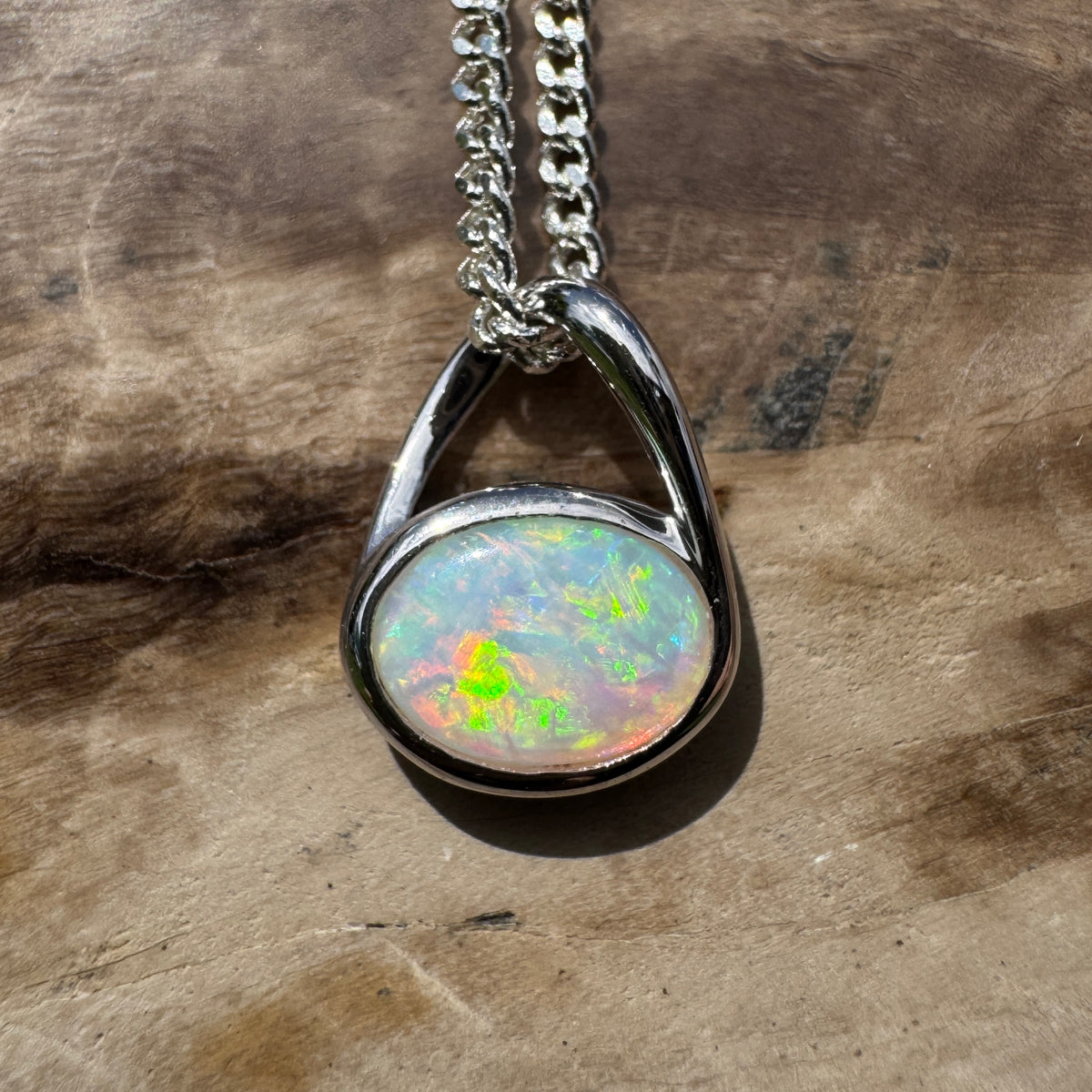 0.8ct Coober Pedy Opal Pendant Necklace ~ 'Coonalpyn Spectrum' | 925 Sterling Silver | Solid Australian Opal