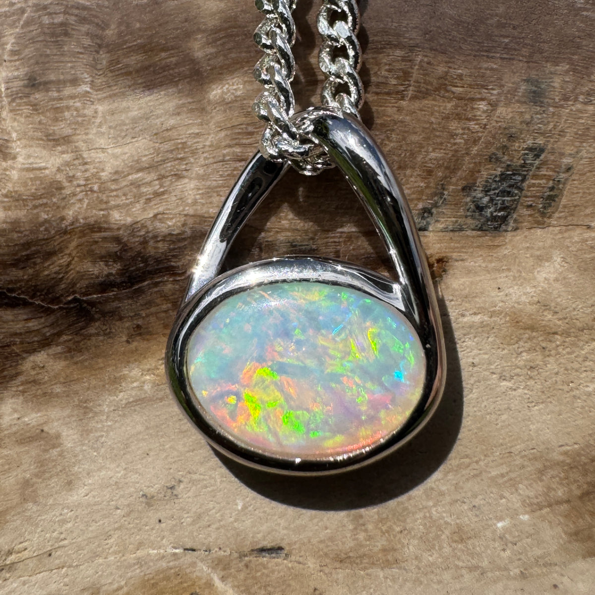 0.8ct Coober Pedy Opal Pendant Necklace ~ 'Coonalpyn Spectrum' | 925 Sterling Silver | Solid Australian Opal