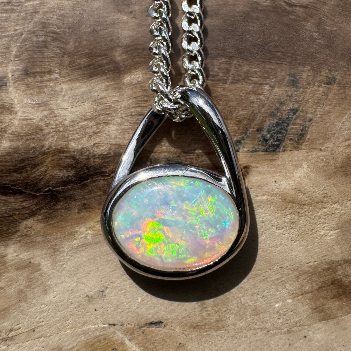 0.8ct Coober Pedy Opal Pendant Necklace ~ 'Coonalpyn Spectrum' | 925 Sterling Silver | Solid Australian Opal