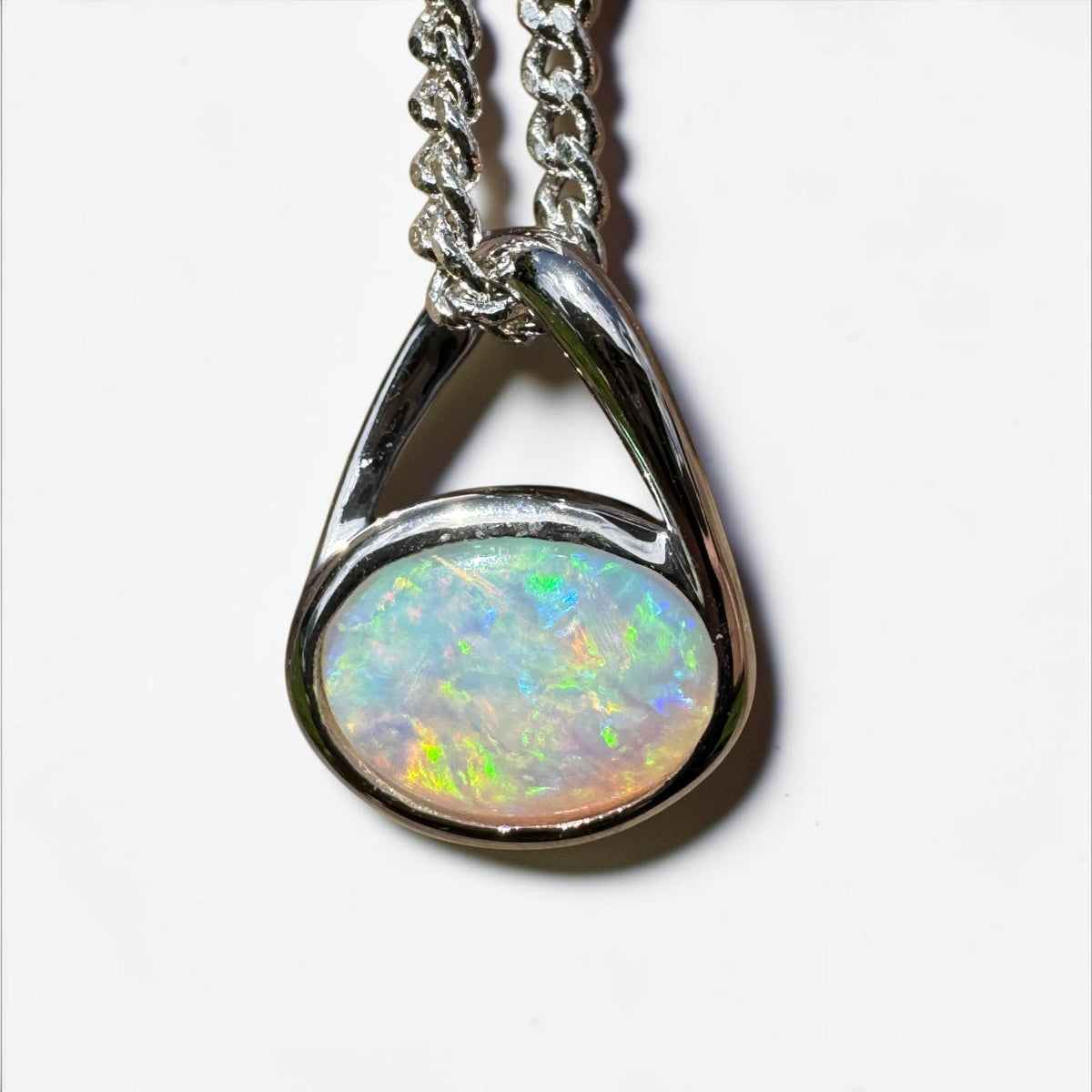 0.8ct Coober Pedy Opal Pendant Necklace ~ 'Coonalpyn Spectrum' | 925 Sterling Silver | Solid Australian Opal