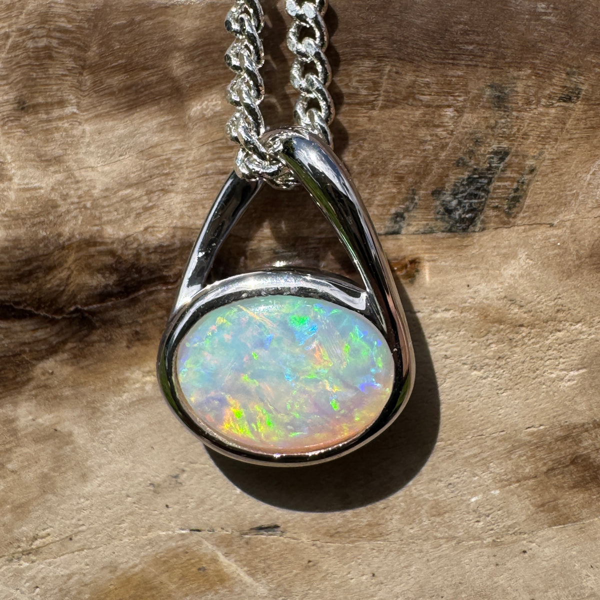0.8ct Coober Pedy Opal Pendant Necklace ~ 'Coonalpyn Spectrum' | 925 Sterling Silver | Solid Australian Opal