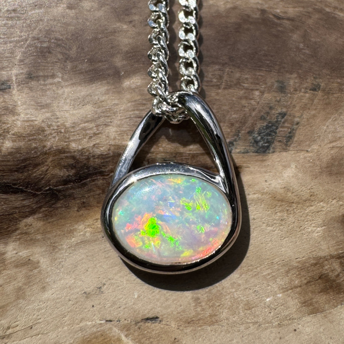 0.8ct Coober Pedy Opal Pendant Necklace ~ 'Coonalpyn Spectrum' | 925 Sterling Silver | Solid Australian Opal