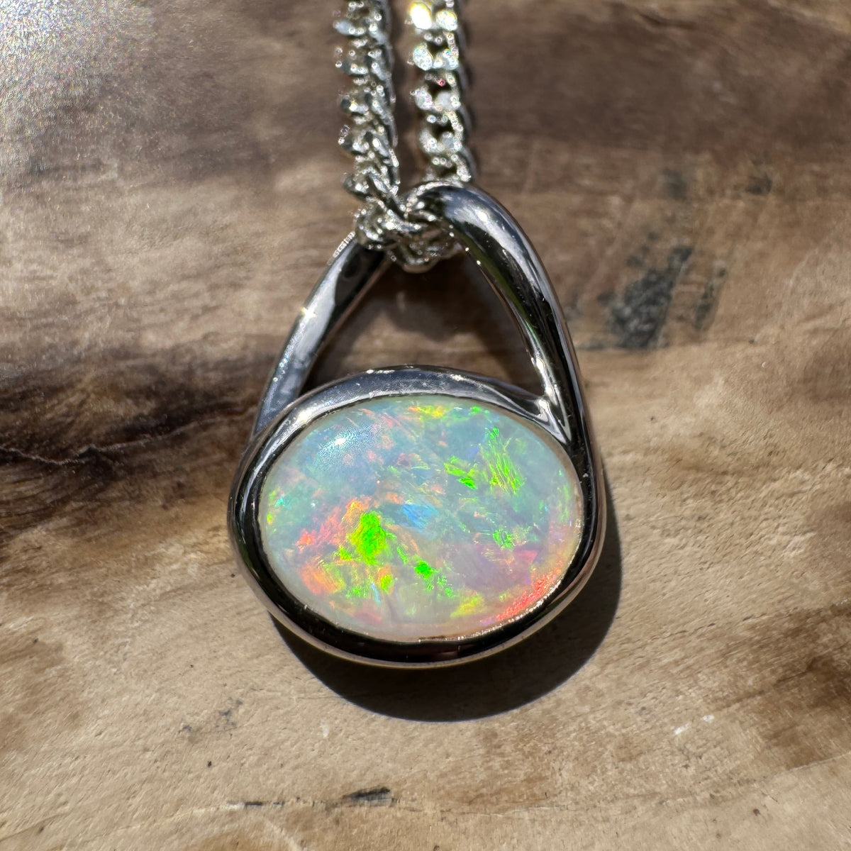 0.8ct Coober Pedy Opal Pendant Necklace ~ 'Coonalpyn Spectrum' | 925 Sterling Silver | Solid Australian Opal