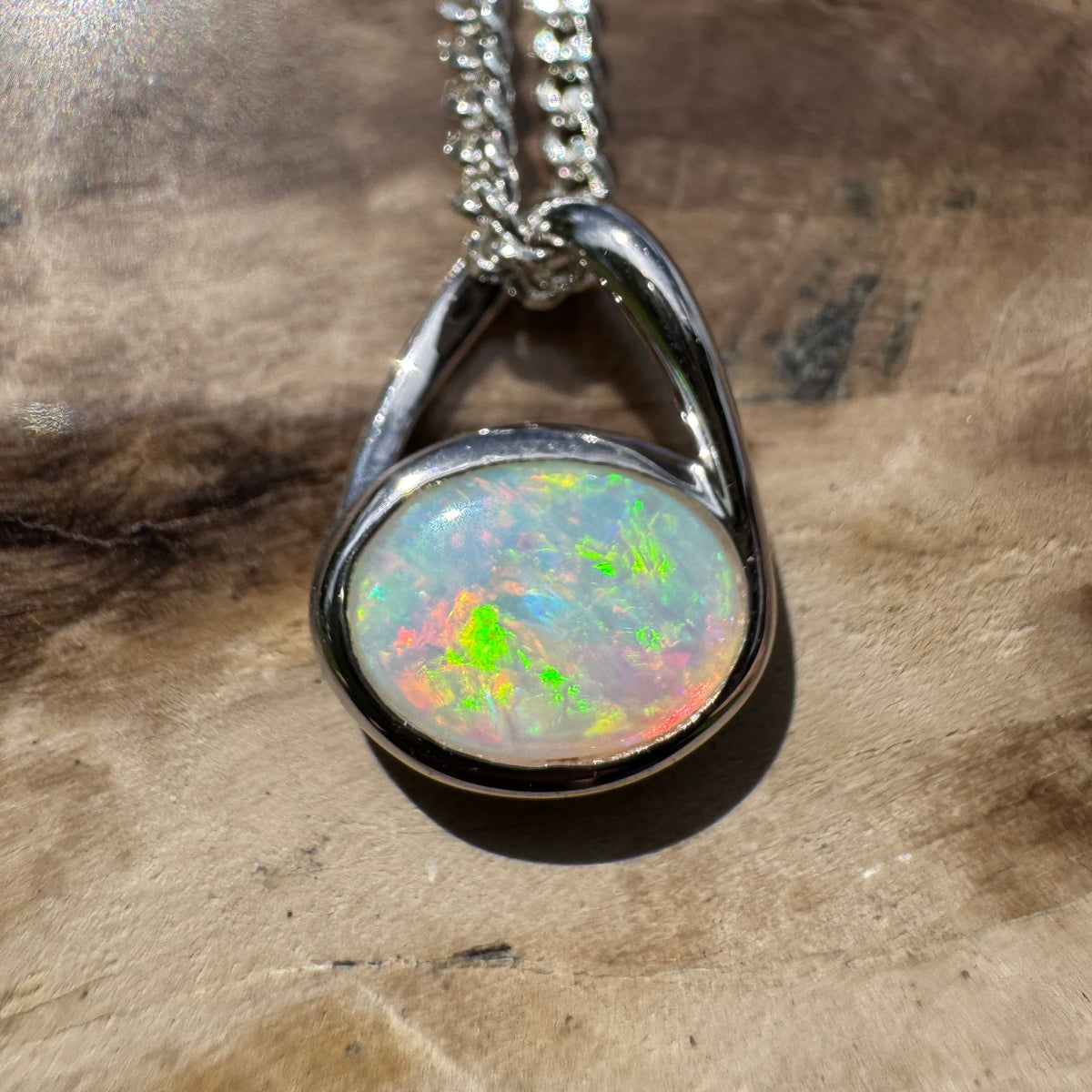 0.8ct Coober Pedy Opal Pendant Necklace ~ 'Coonalpyn Spectrum' | 925 Sterling Silver | Solid Australian Opal