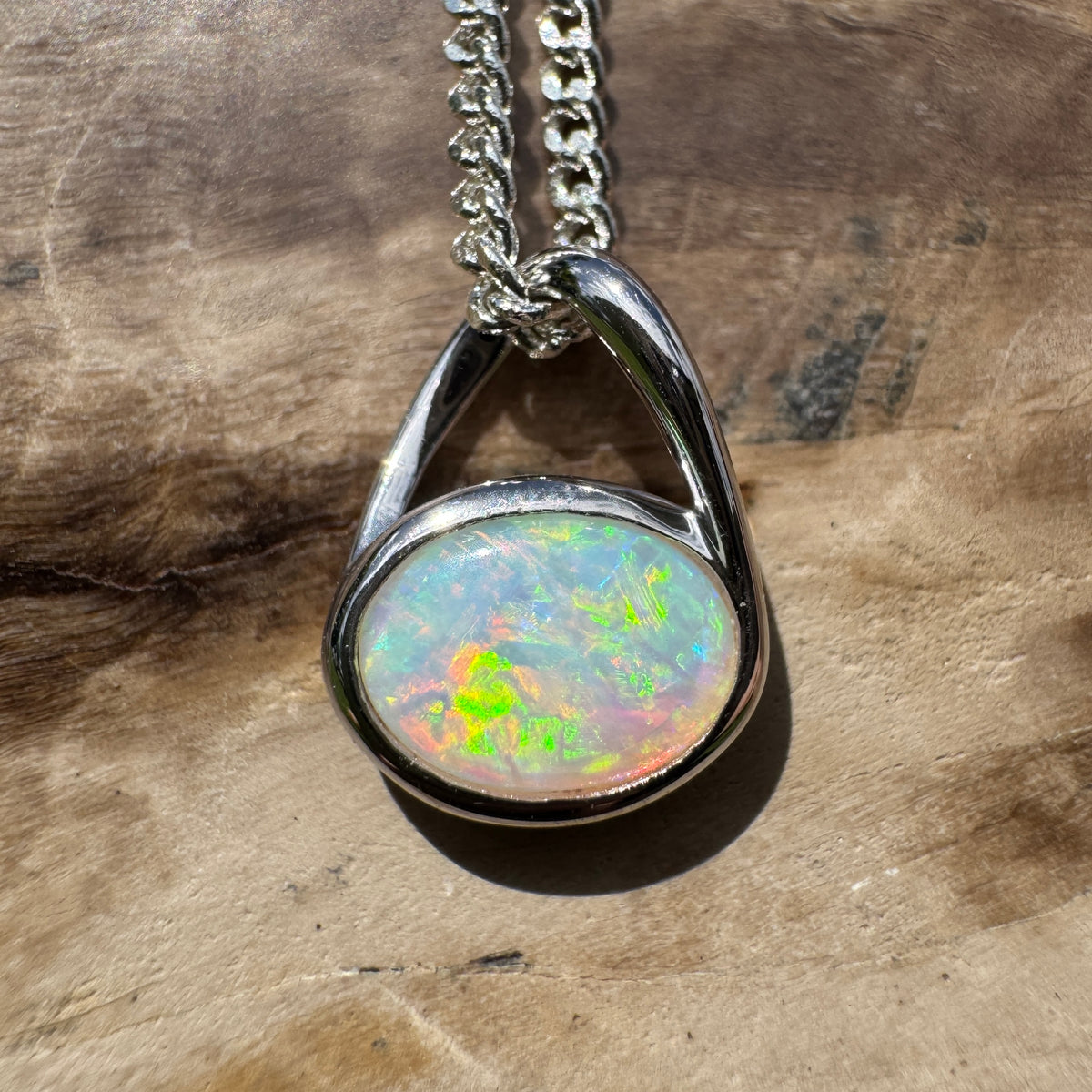 0.8ct Coober Pedy Opal Pendant Necklace ~ 'Coonalpyn Spectrum' | 925 Sterling Silver | Solid Australian Opal