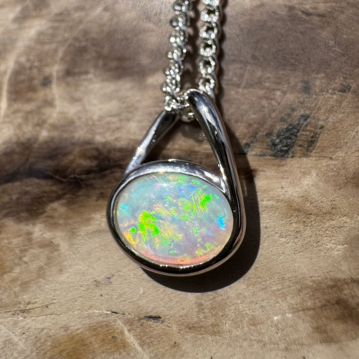 0.8ct Coober Pedy Opal Pendant Necklace ~ 'Coonalpyn Spectrum' | 925 Sterling Silver | Solid Australian Opal