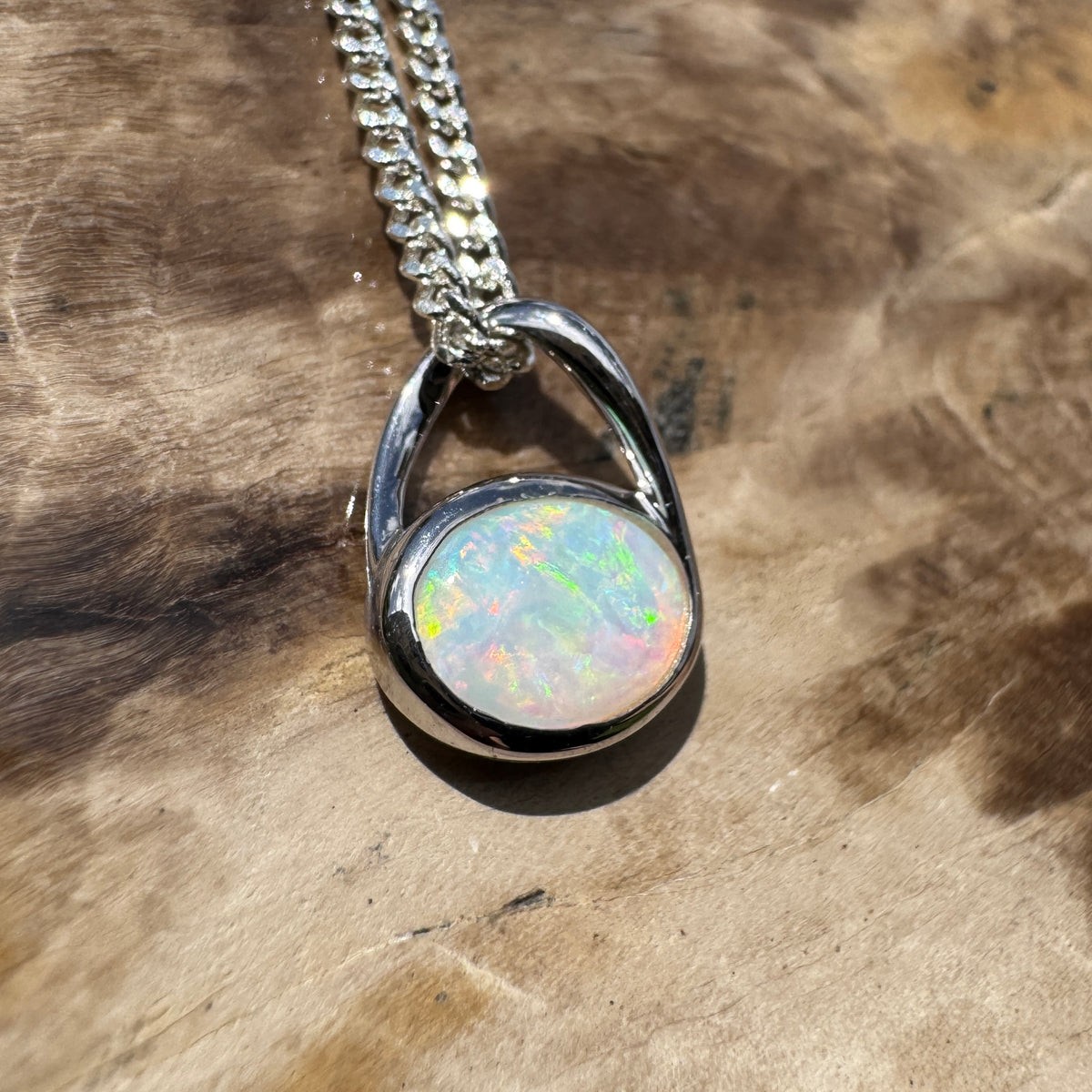 0.8ct Coober Pedy Opal Pendant Necklace ~ 'Coonalpyn Spectrum' | 925 Sterling Silver | Solid Australian Opal