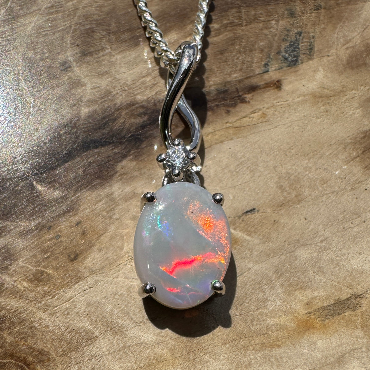 1ct Coober Pedy Opal Pendant Necklace ~ 'Tarcoola Firelight' | 925 Sterling Silver | Solid Australian Opal