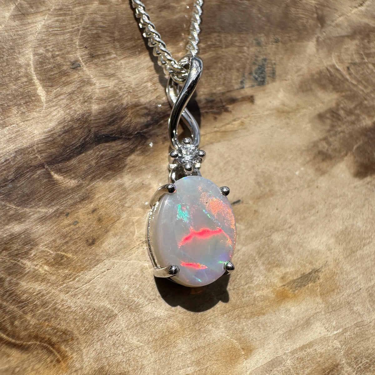 1ct Coober Pedy Opal Pendant Necklace ~ 'Tarcoola Firelight' | 925 Sterling Silver | Solid Australian Opal