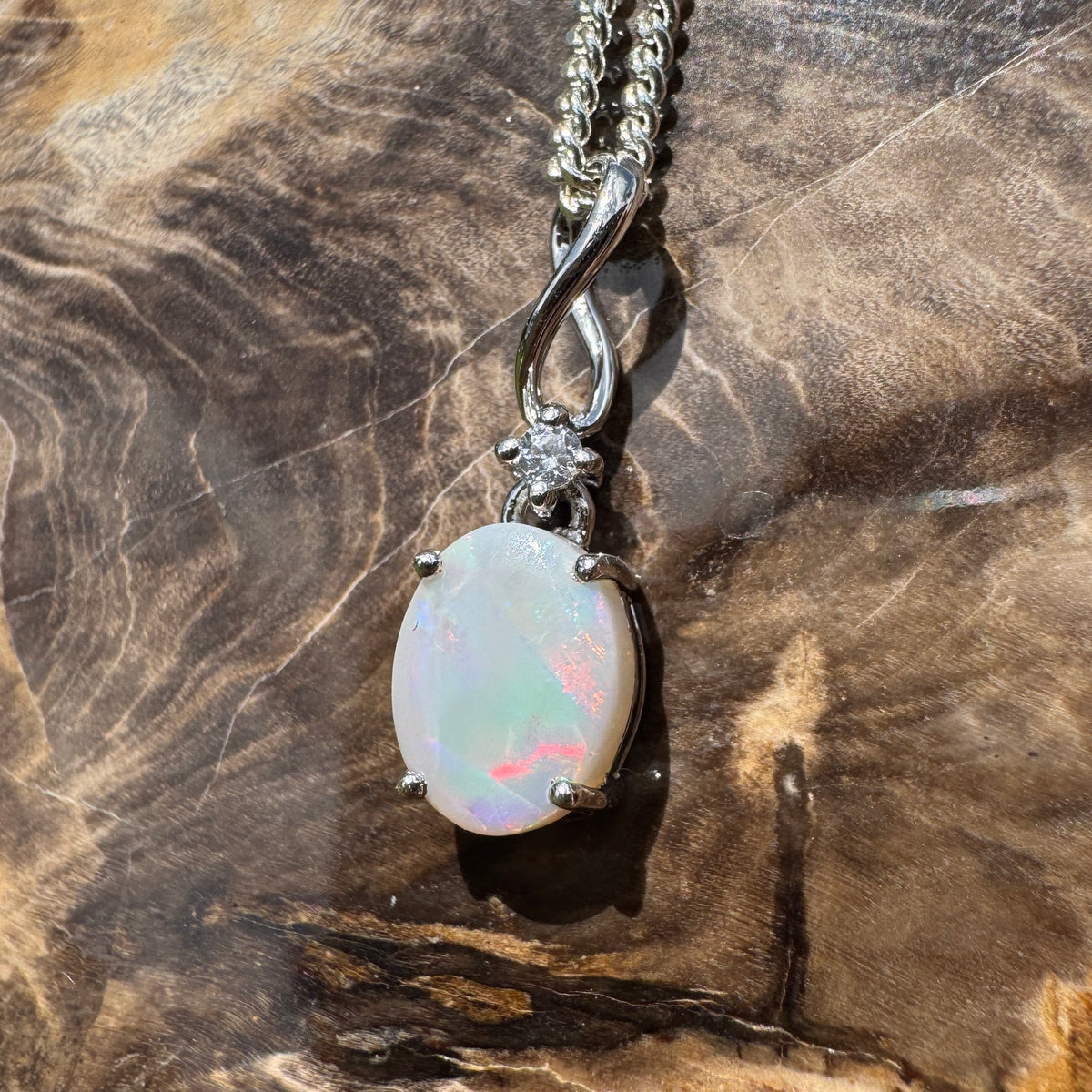 1ct Coober Pedy Opal Pendant Necklace ~ 'Tarcoola Firelight' | 925 Sterling Silver | Solid Australian Opal