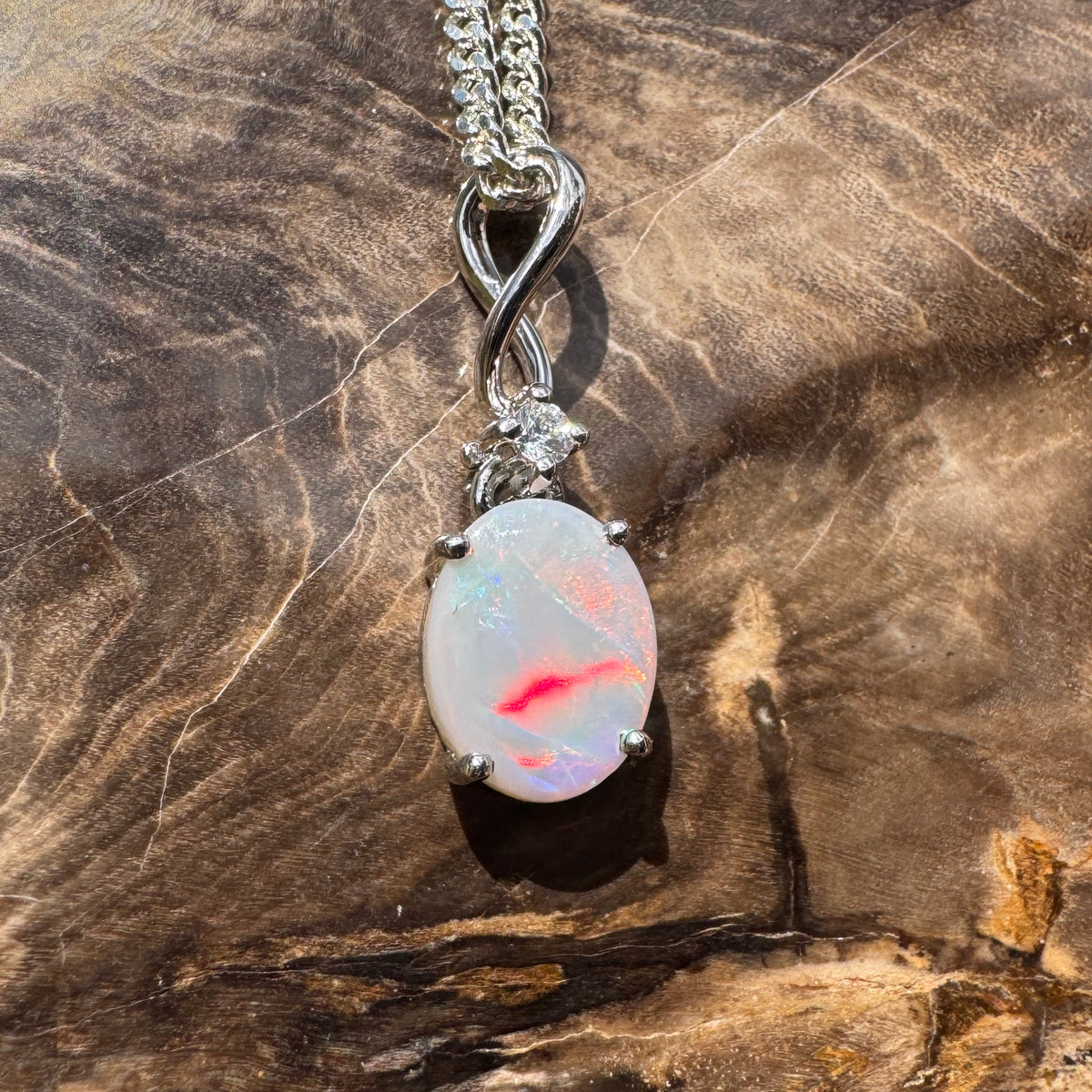 1ct Coober Pedy Opal Pendant Necklace ~ 'Tarcoola Firelight' | 925 Sterling Silver | Solid Australian Opal