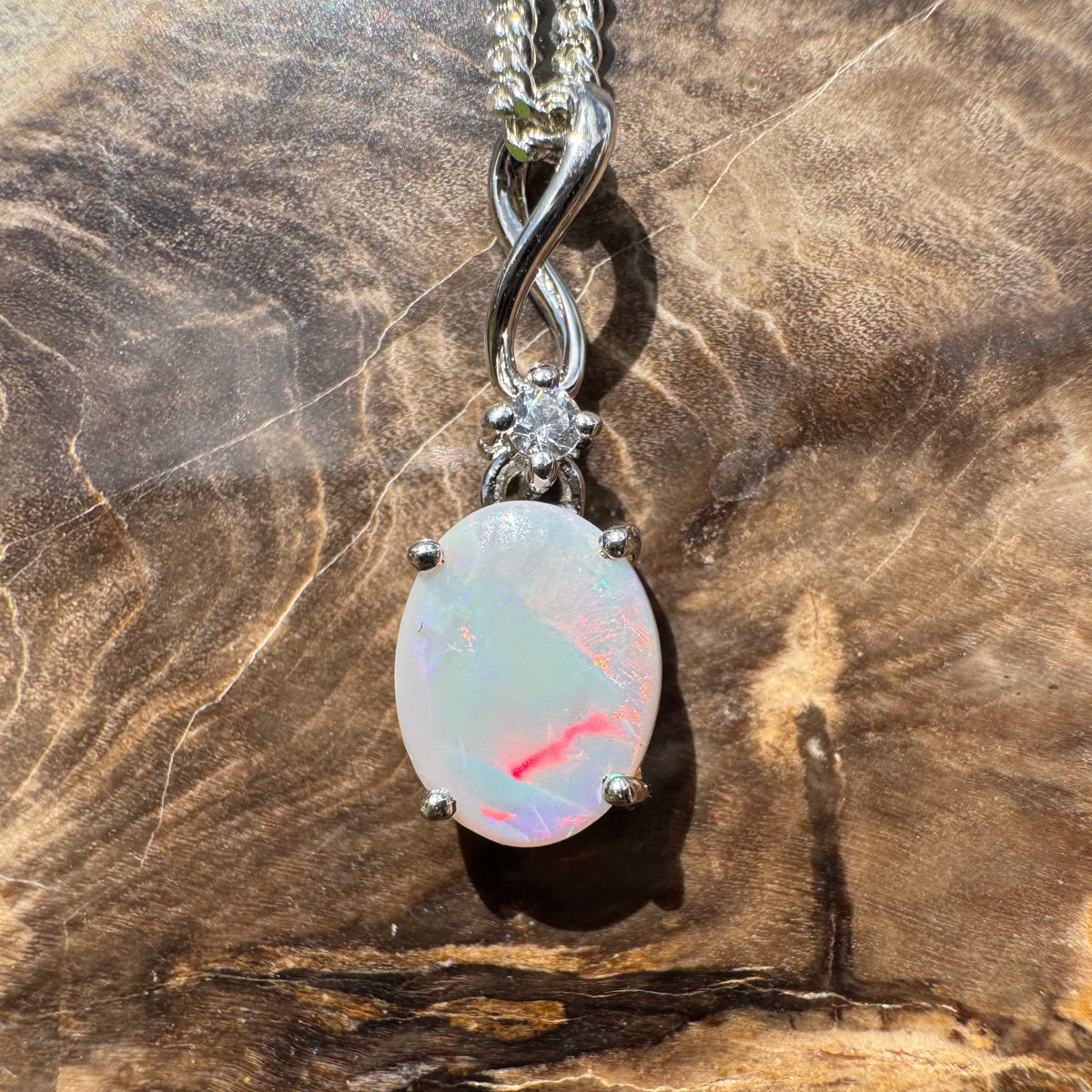 1ct Coober Pedy Opal Pendant Necklace ~ 'Tarcoola Firelight' | 925 Sterling Silver | Solid Australian Opal