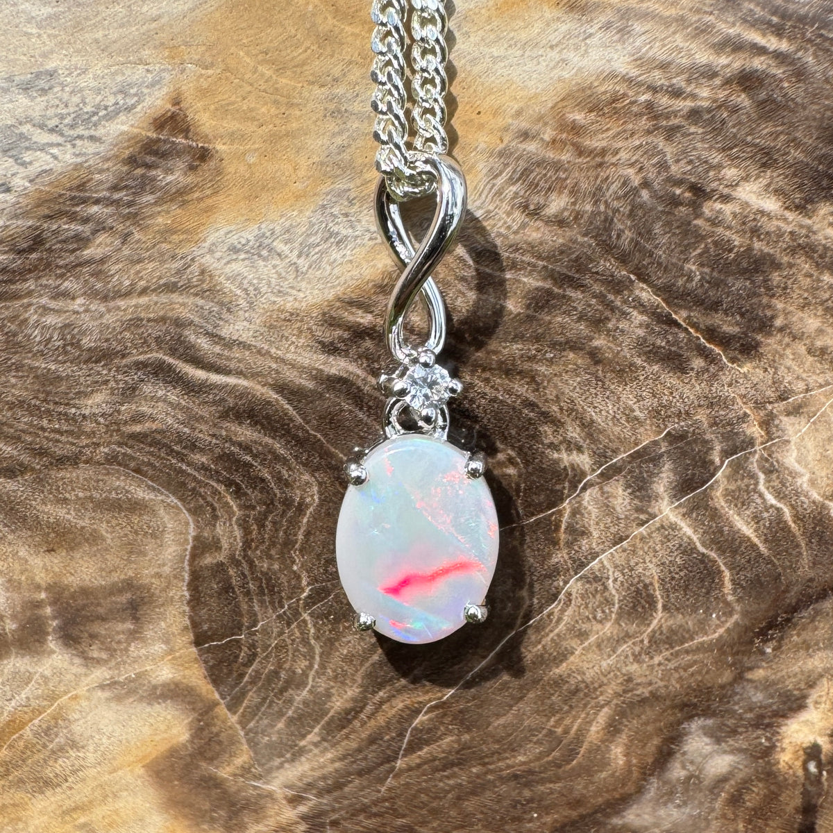 1ct Coober Pedy Opal Pendant Necklace ~ 'Tarcoola Firelight' | 925 Sterling Silver | Solid Australian Opal