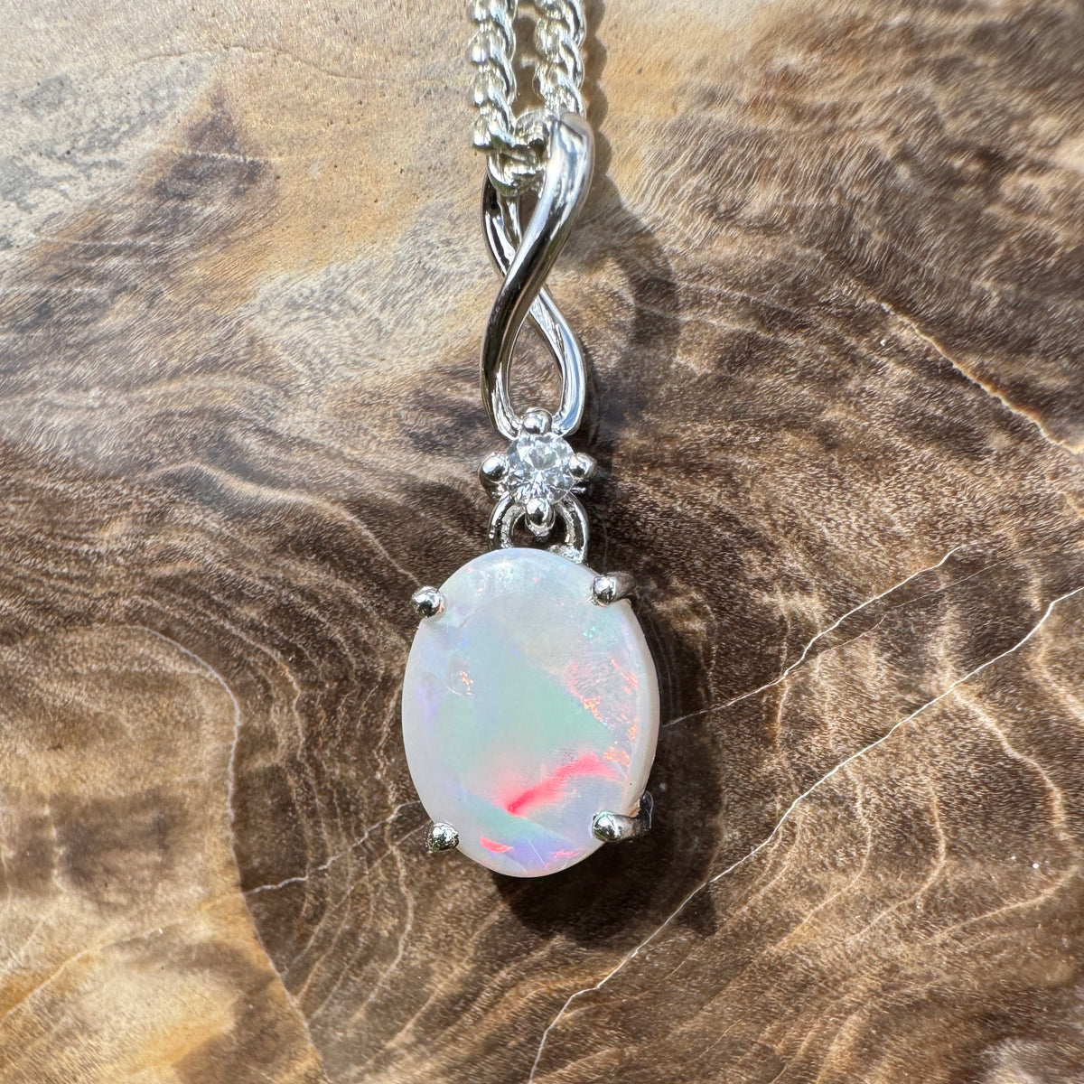 1ct Coober Pedy Opal Pendant Necklace ~ 'Tarcoola Firelight' | 925 Sterling Silver | Solid Australian Opal