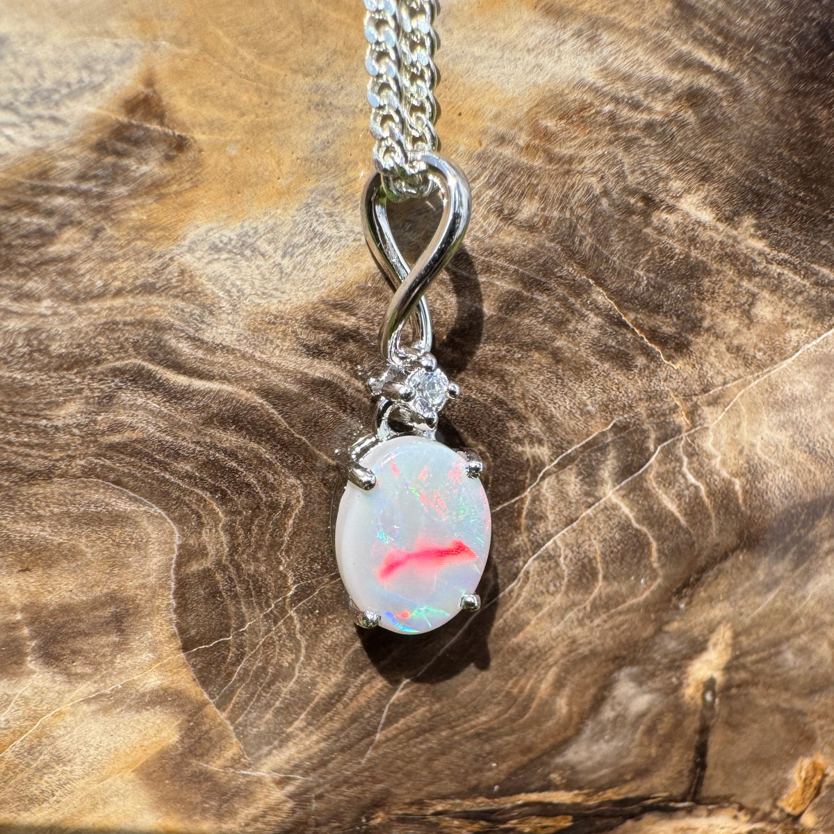 1ct Coober Pedy Opal Pendant Necklace ~ 'Tarcoola Firelight' | 925 Sterling Silver | Solid Australian Opal
