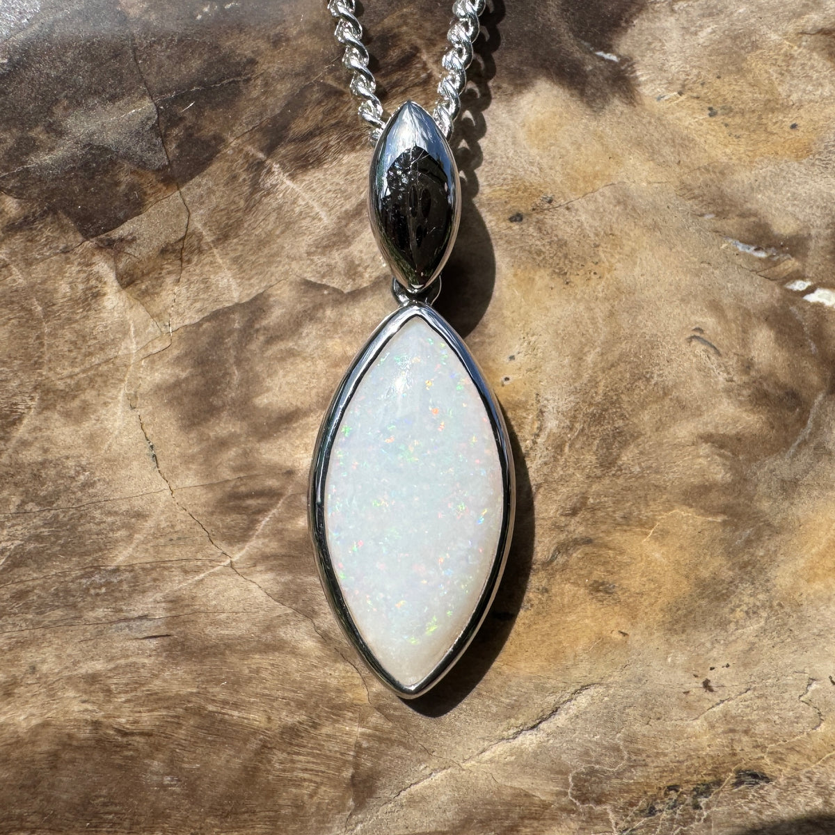 1.9ct Coober Pedy Opal Pendant Necklace ~ 'Penola Flicker' | 925 Sterling Silver | Solid Australian Opal