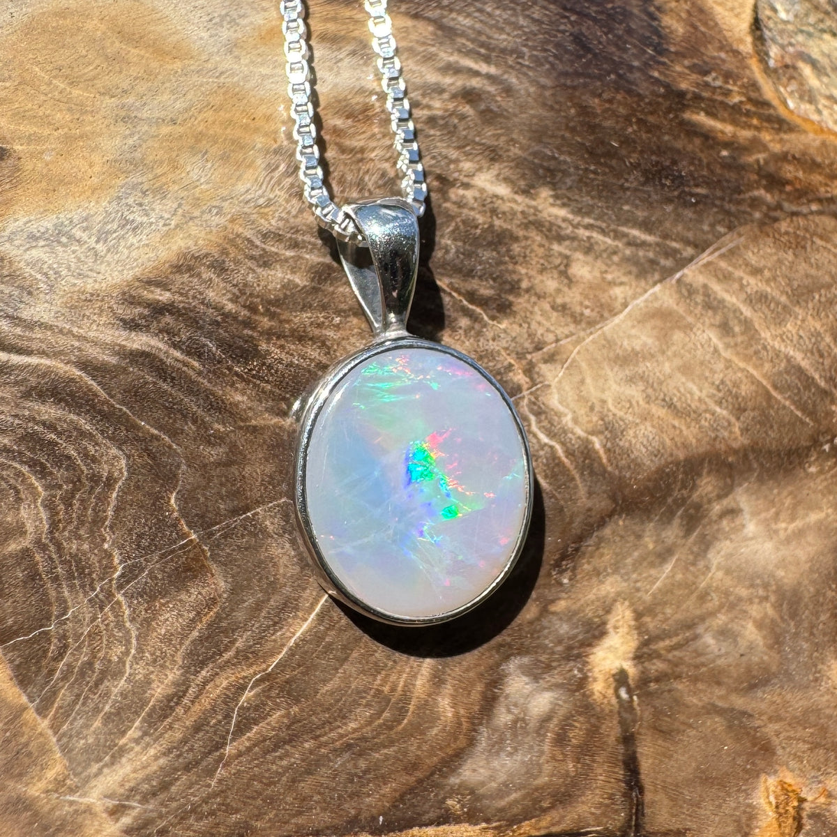 2.5ct Lightning Ridge Semi Black Opal Pendant Necklace ~ 'Angledool Ember' | 925 Sterling Silver | Solid Australian Opal