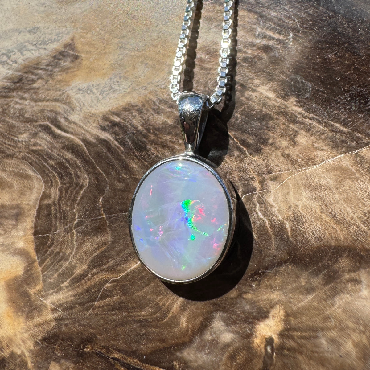 2.5ct Lightning Ridge Semi Black Opal Pendant Necklace ~ 'Angledool Ember' | 925 Sterling Silver | Solid Australian Opal
