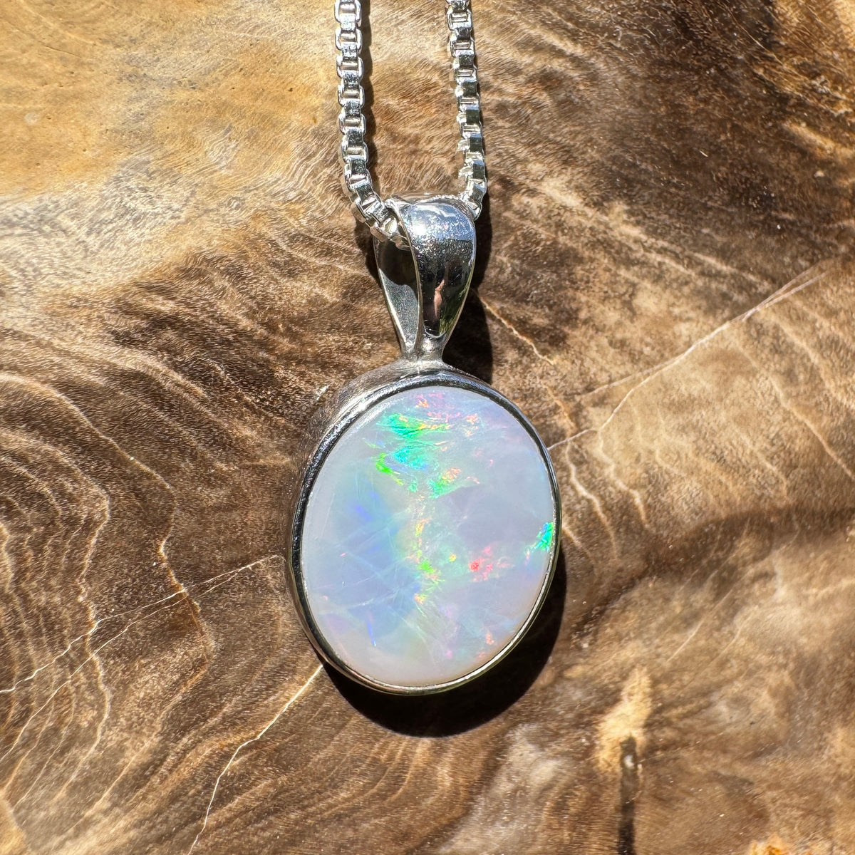 2.5ct Lightning Ridge Semi Black Opal Pendant Necklace ~ 'Angledool Ember' | 925 Sterling Silver | Solid Australian Opal