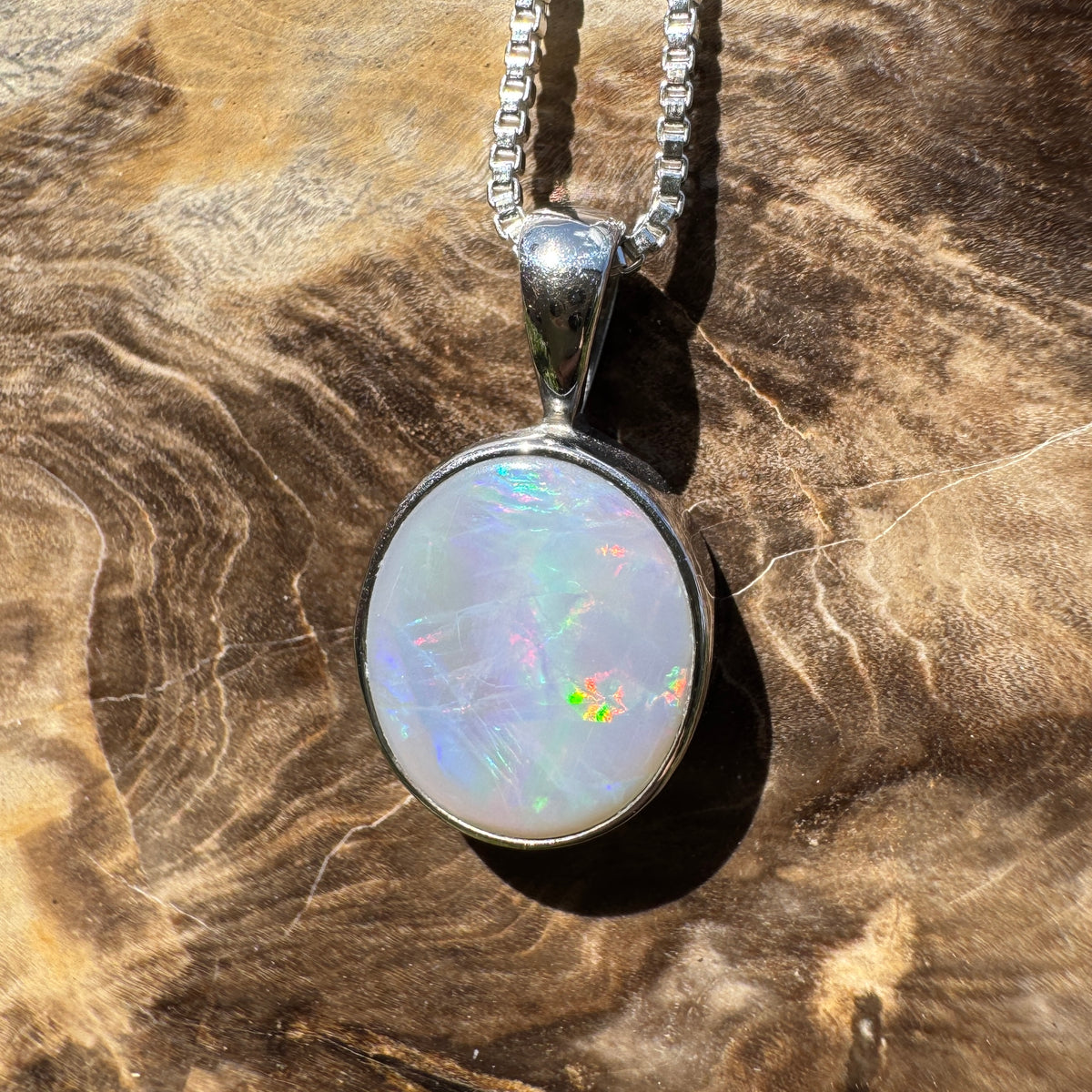 2.5ct Lightning Ridge Semi Black Opal Pendant Necklace ~ 'Angledool Ember' | 925 Sterling Silver | Solid Australian Opal