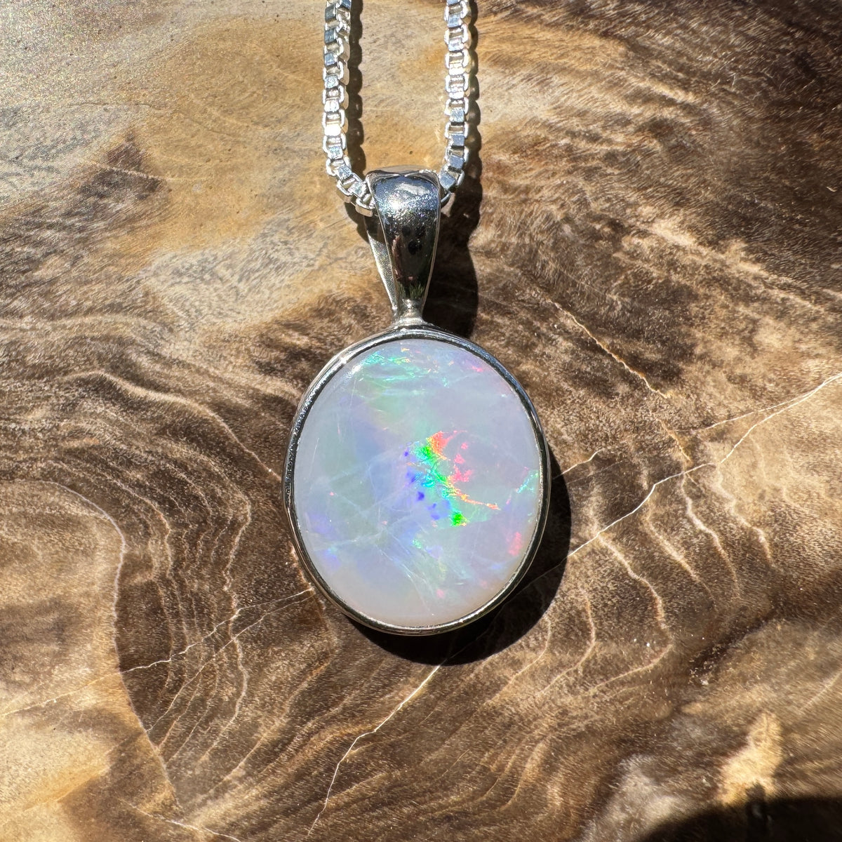 2.5ct Lightning Ridge Semi Black Opal Pendant Necklace ~ 'Angledool Ember' | 925 Sterling Silver | Solid Australian Opal