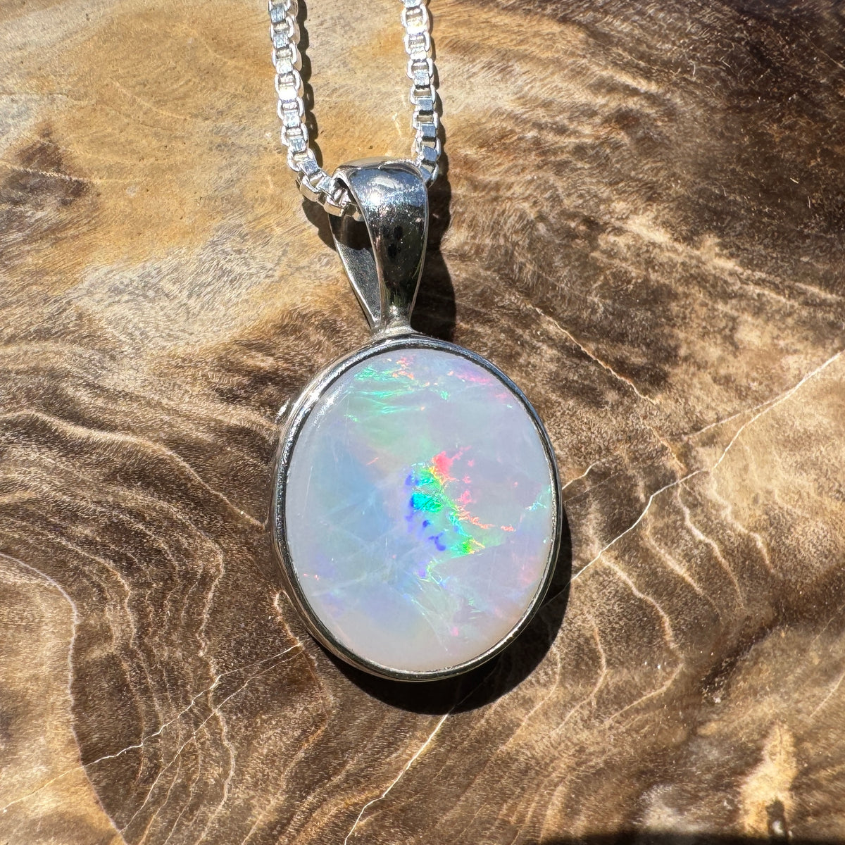 2.5ct Lightning Ridge Semi Black Opal Pendant Necklace ~ 'Angledool Ember' | 925 Sterling Silver | Solid Australian Opal
