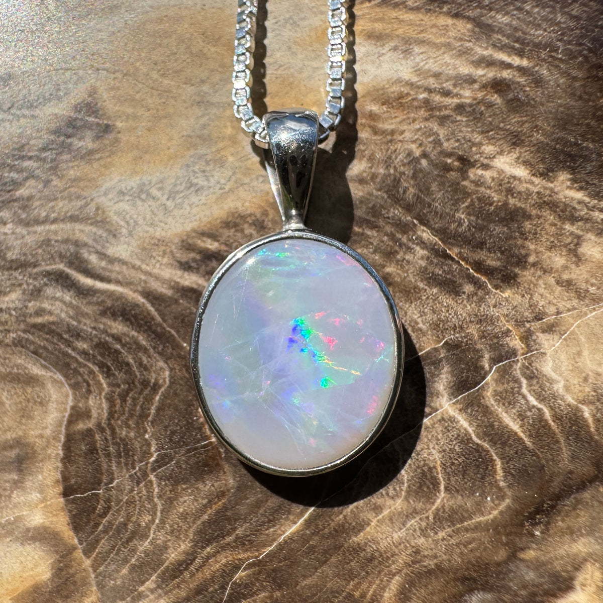 2.5ct Lightning Ridge Semi Black Opal Pendant Necklace ~ 'Angledool Ember' | 925 Sterling Silver | Solid Australian Opal