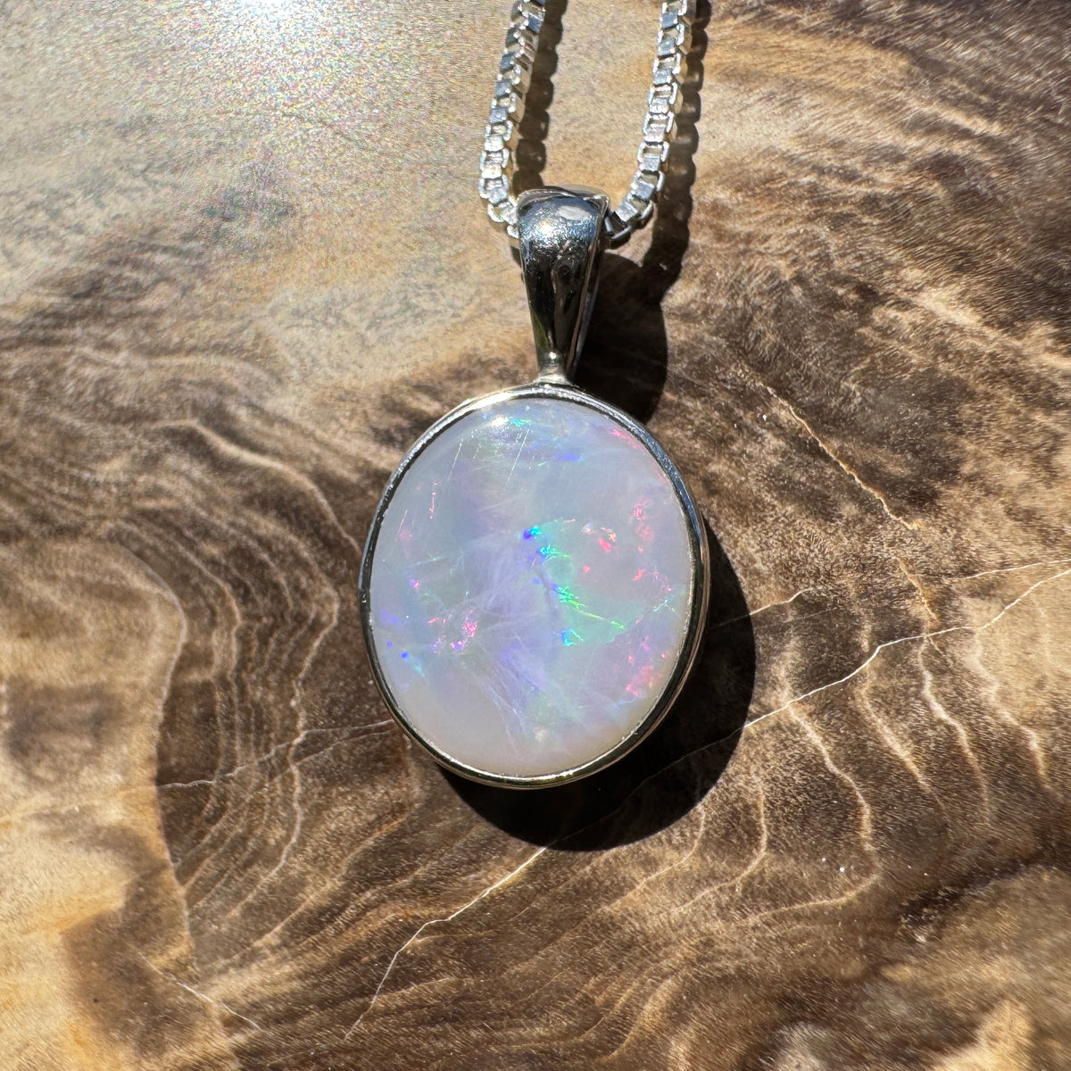 2.5ct Lightning Ridge Semi Black Opal Pendant Necklace ~ 'Angledool Ember' | 925 Sterling Silver | Solid Australian Opal