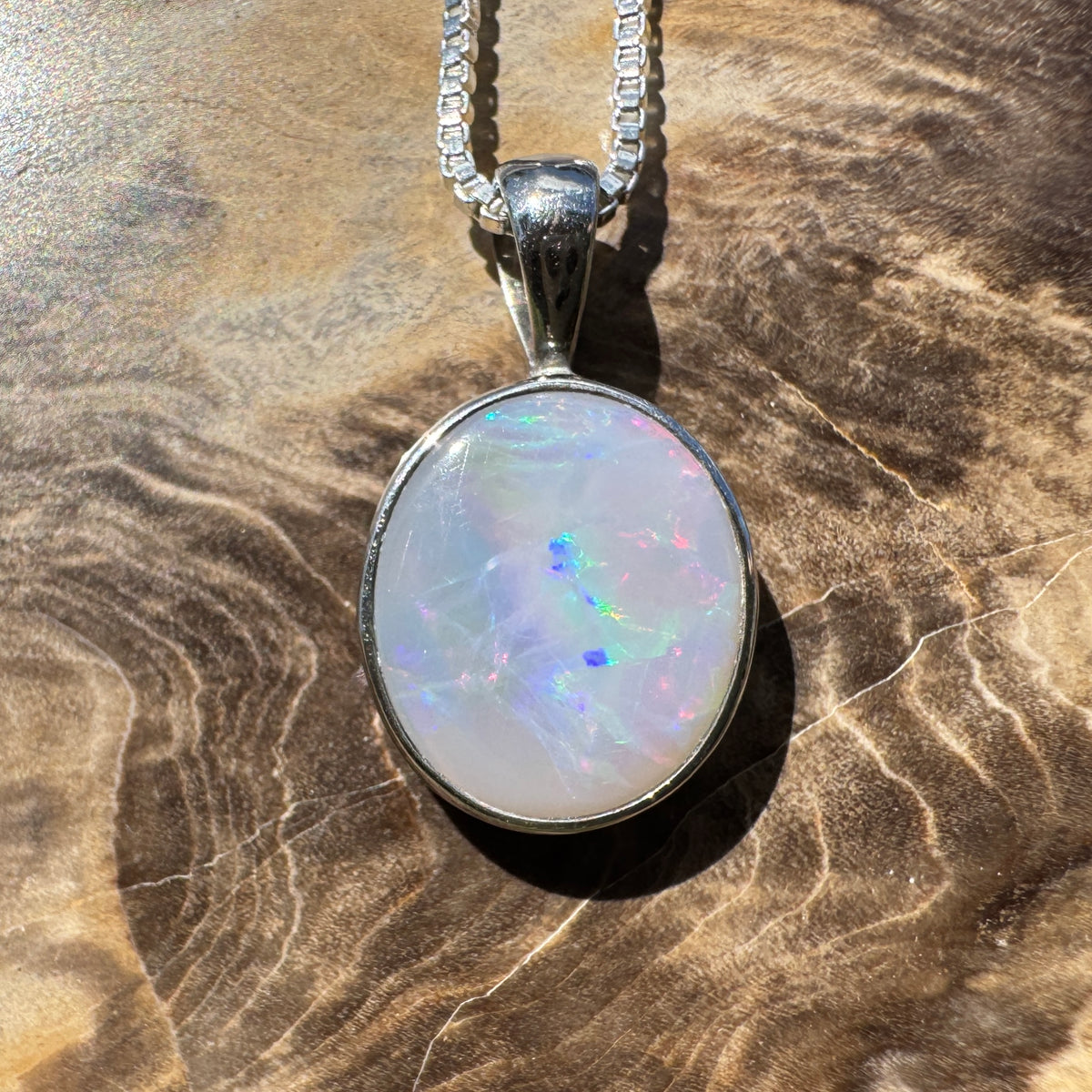 2.5ct Lightning Ridge Semi Black Opal Pendant Necklace ~ 'Angledool Ember' | 925 Sterling Silver | Solid Australian Opal