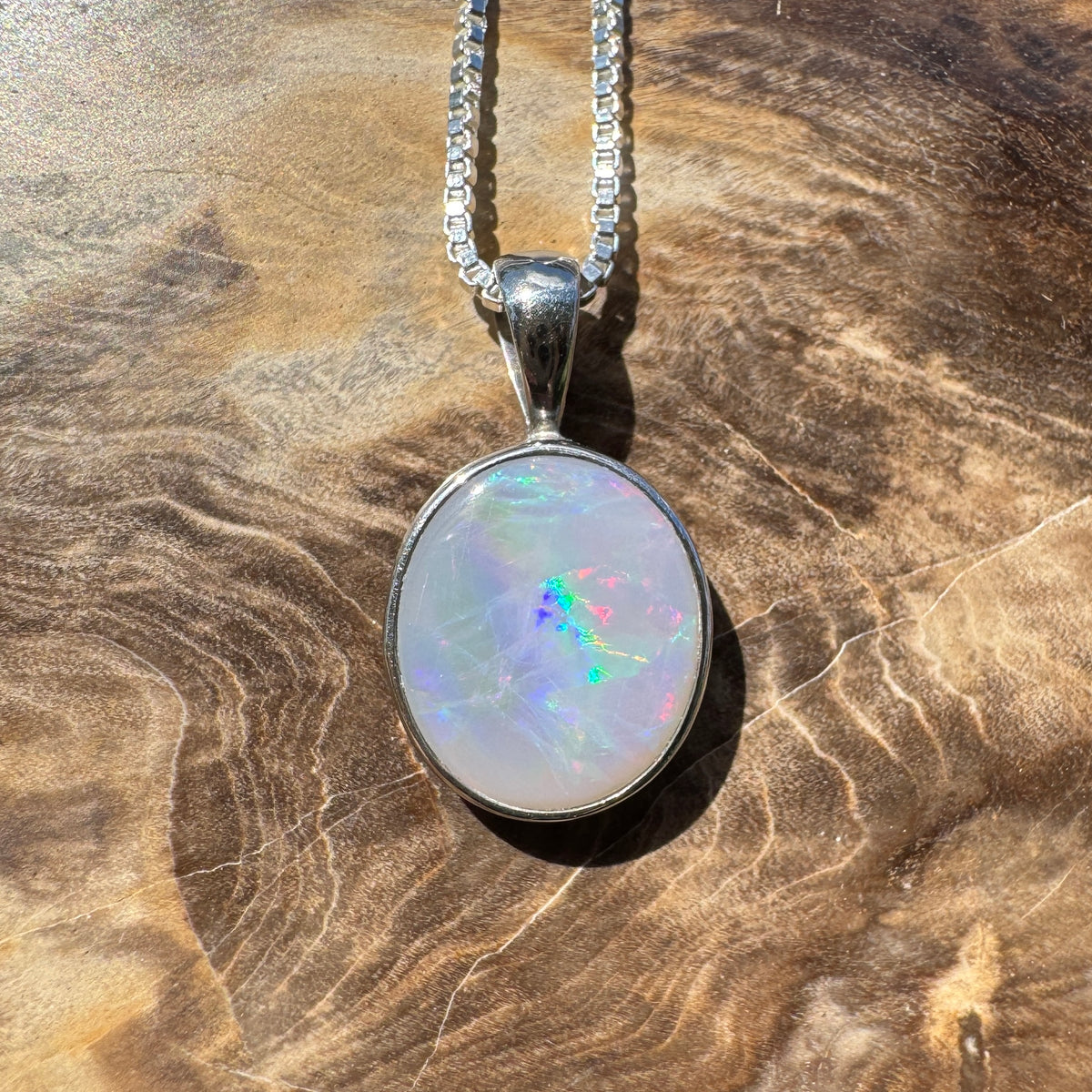 2.5ct Lightning Ridge Semi Black Opal Pendant Necklace ~ 'Angledool Ember' | 925 Sterling Silver | Solid Australian Opal