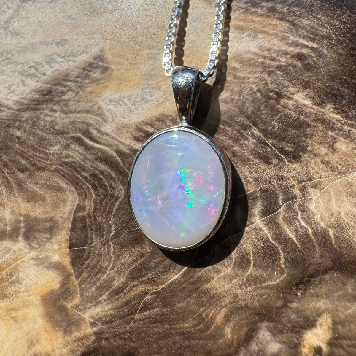 2.5ct Lightning Ridge Semi Black Opal Pendant Necklace ~ 'Angledool Ember' | 925 Sterling Silver | Solid Australian Opal