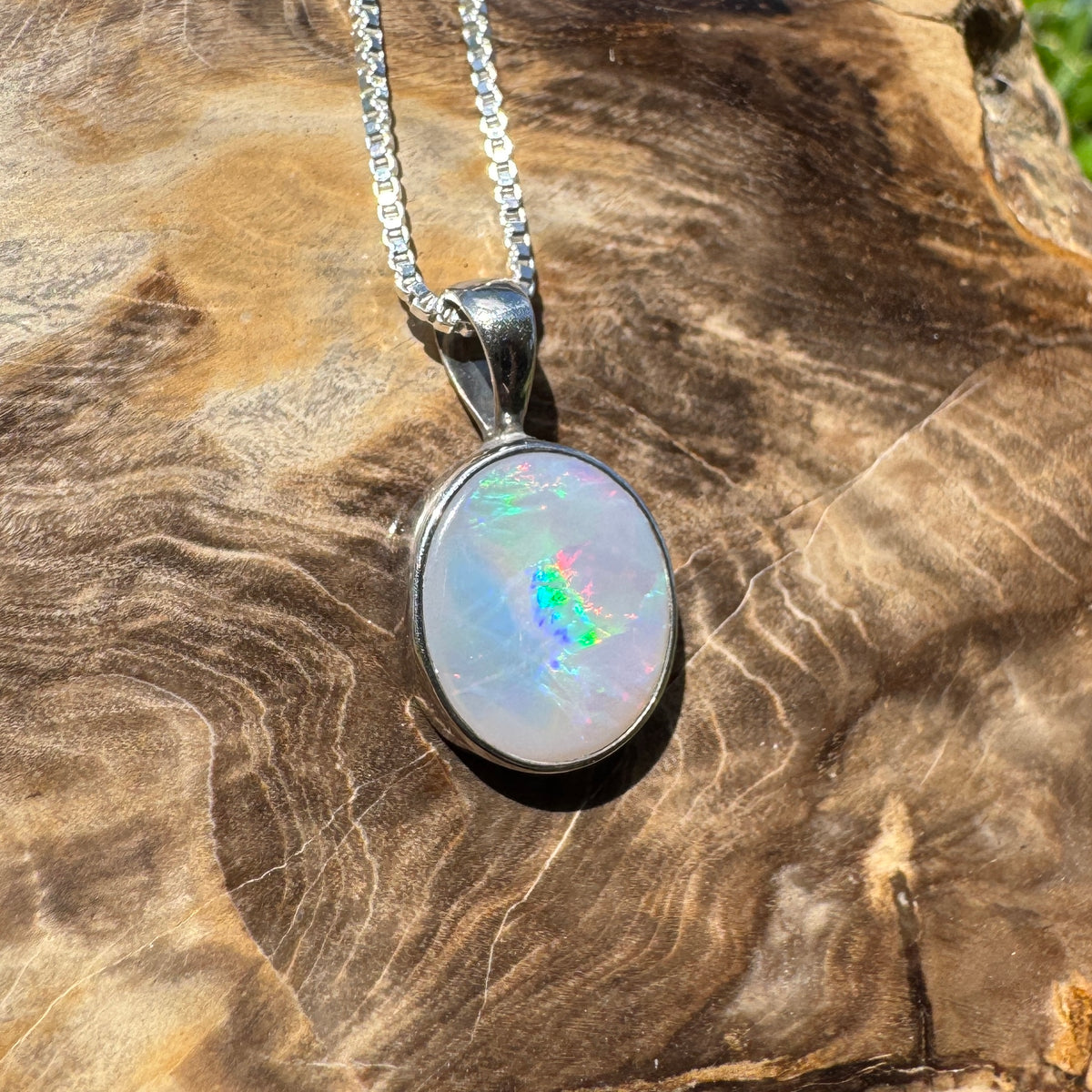 2.5ct Lightning Ridge Semi Black Opal Pendant Necklace ~ 'Angledool Ember' | 925 Sterling Silver | Solid Australian Opal