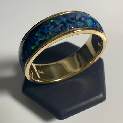 Handmade 14K Yellow Gold Inlay Australian Mintabie Opal Ring | Yellow Gold Australian Opal Ring | Iona Opal Australia