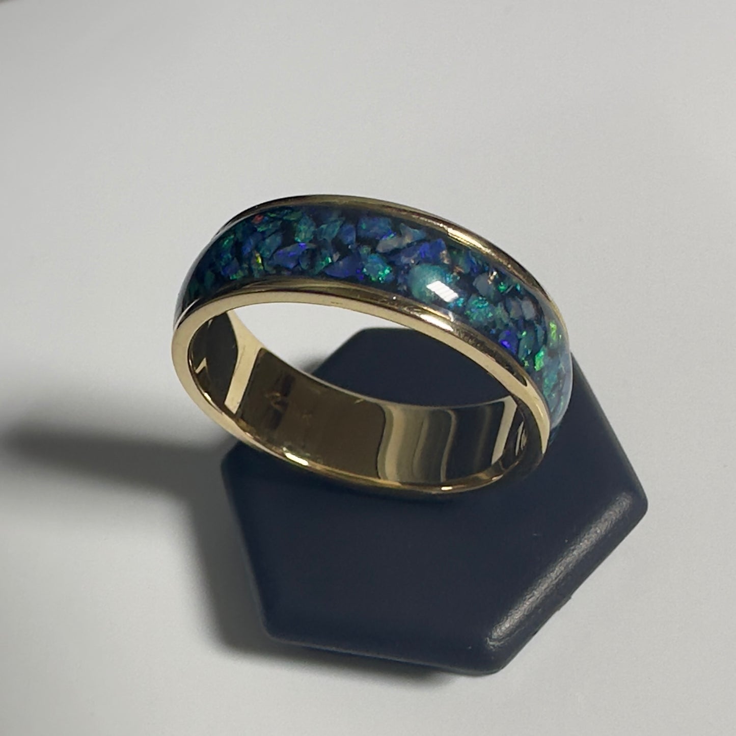 Handmade 14K Yellow Gold Inlay Australian Mintabie Opal Ring | Yellow Gold Australian Opal Ring | Iona Opal Australia