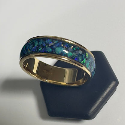 Handmade 14K Yellow Gold Inlay Australian Mintabie Opal Ring | Yellow Gold Australian Opal Ring | Iona Opal Australia